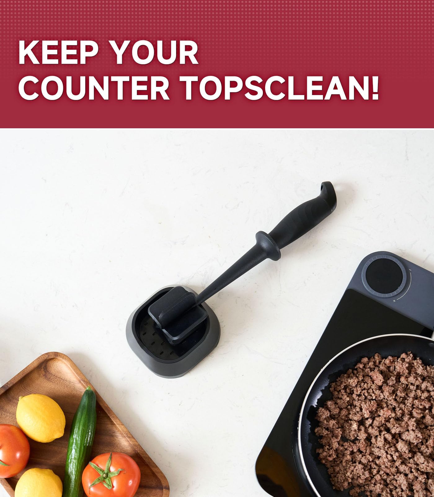 Meat Chopper Holder, Ground Beef Chopper Tool Rack, Hamburger Smasher Tool Stand, Base Bracket for Meat Grinder, Hamburger Grinder Base, Drainage & Ventilation BPA-FREE Premium Heat Resistant