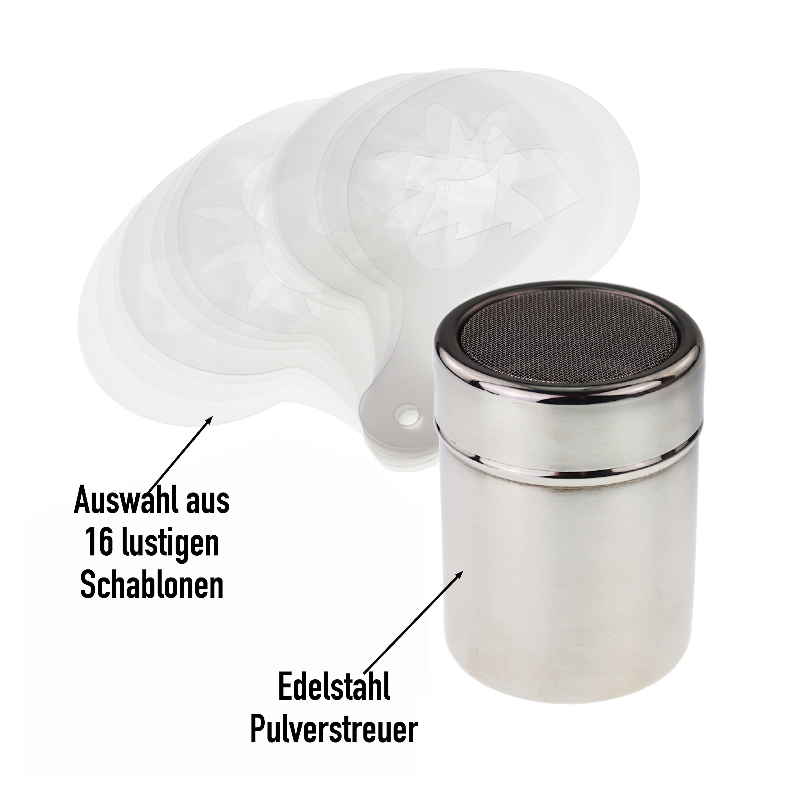 Chocolate Shaker with Coffee Stencil Set (16 Pieces) for Coffee Lovers,  Decorating, Cappuccino, Latte, Hot Chocolate : Amazon.de: Home & Kitchen