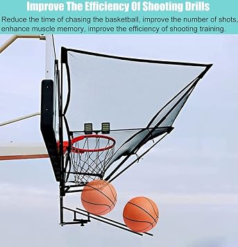 Basketball Return System, Hanging Basketball Shooting Machine Ball Rebounder, Automatic Convenient Basketball Shoot Return Net Equipment with 180° Rotating Shoot for Free Throwing Practice