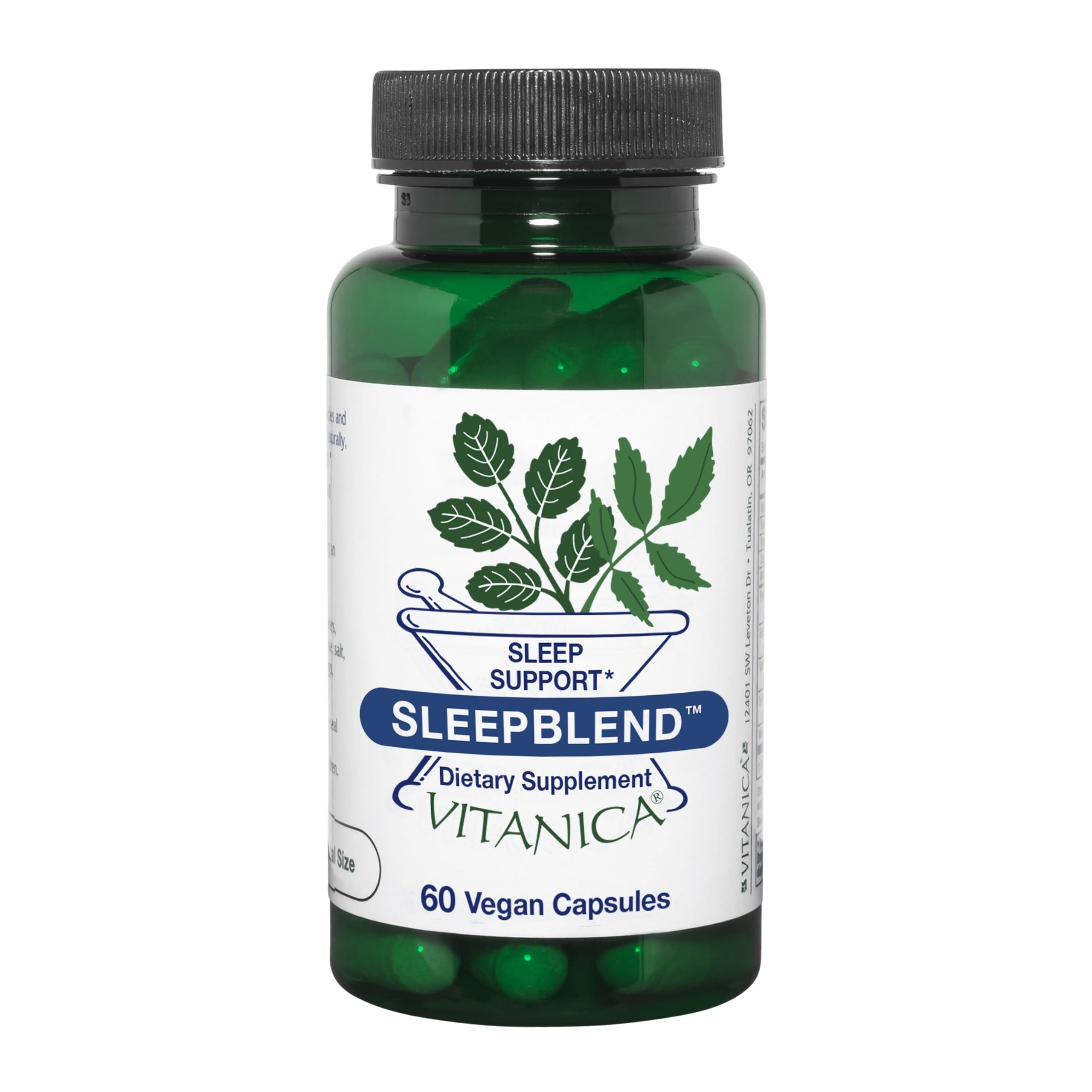 Vitanica Sleepblend, Non Habit Forming Sleep Support Supplement, with Melatonin, Valerian Root, Passionflower and Hops, Vegan, 60 Capsules