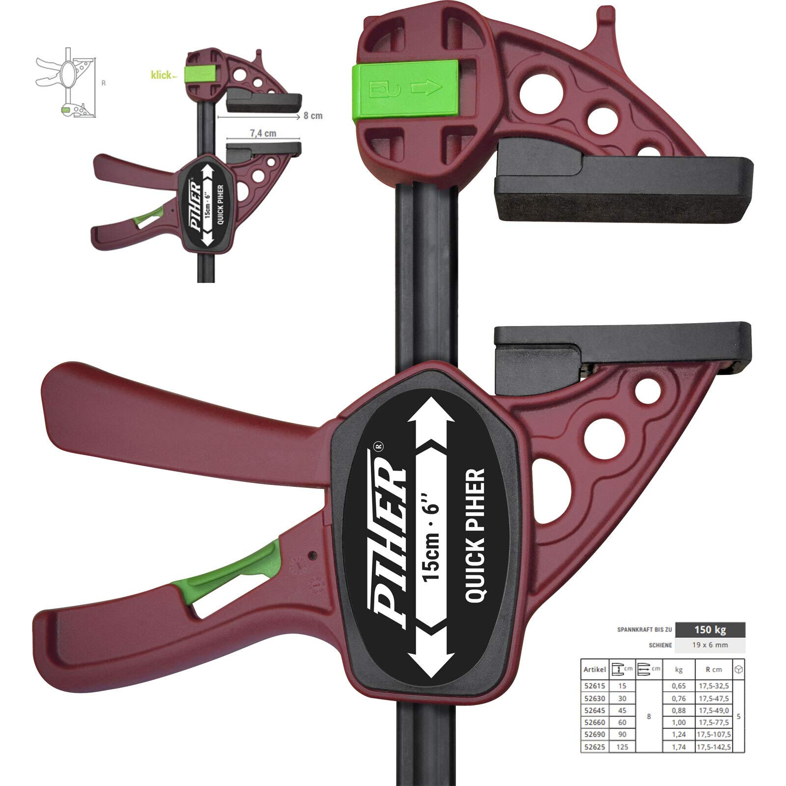 Piher Lot de 2 serre-joints à une main extra rapides 60 cm