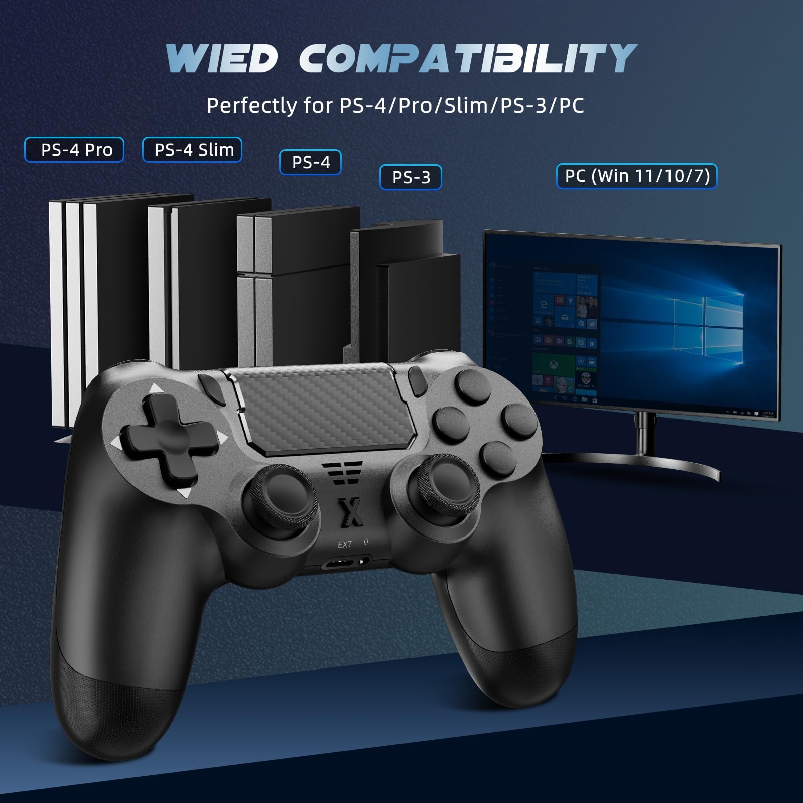 Glitfix Wireless Controller for PS-4, Upgraded Controller Wireless for PS-4/Slim/PC, Bluetooth Gamepad Joystick with Dual Vibration/Touch Panel/ 3.5mm Audio Jack/Six-Axis/Ergonomic(Black) — view 6