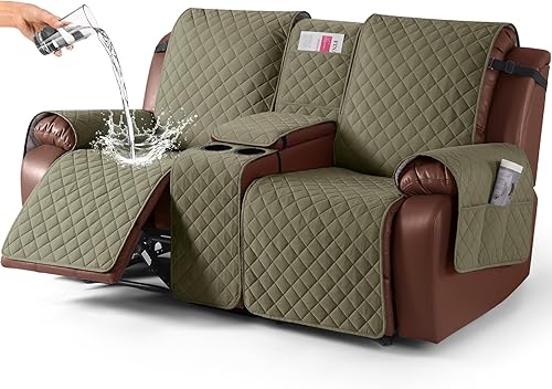 Miniatura 12 de KinCam Funda 100% impermeable para sofá reclinable con consola, fundas para sofá reclinable antideslizante para 3 asientos, protector de muebles