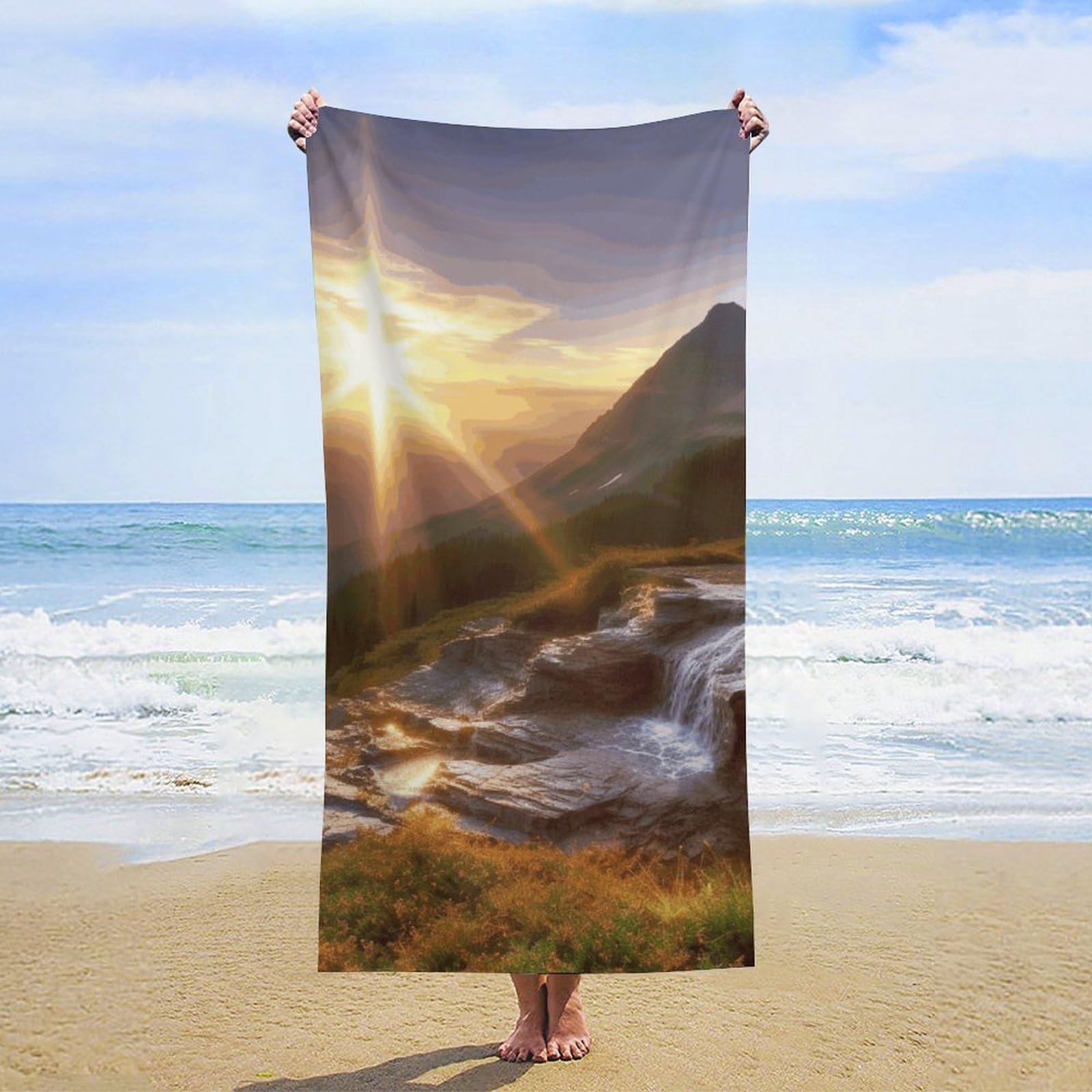 NTVOWPZO Mountain Sunrise Landscape Beach Towel Oversized Microfiber Bath Towels Lightweight Sand Proof Beach Towels Absorbent Pool Towels for Swimming Yoga Bathroom Towel 31.5" X 63"