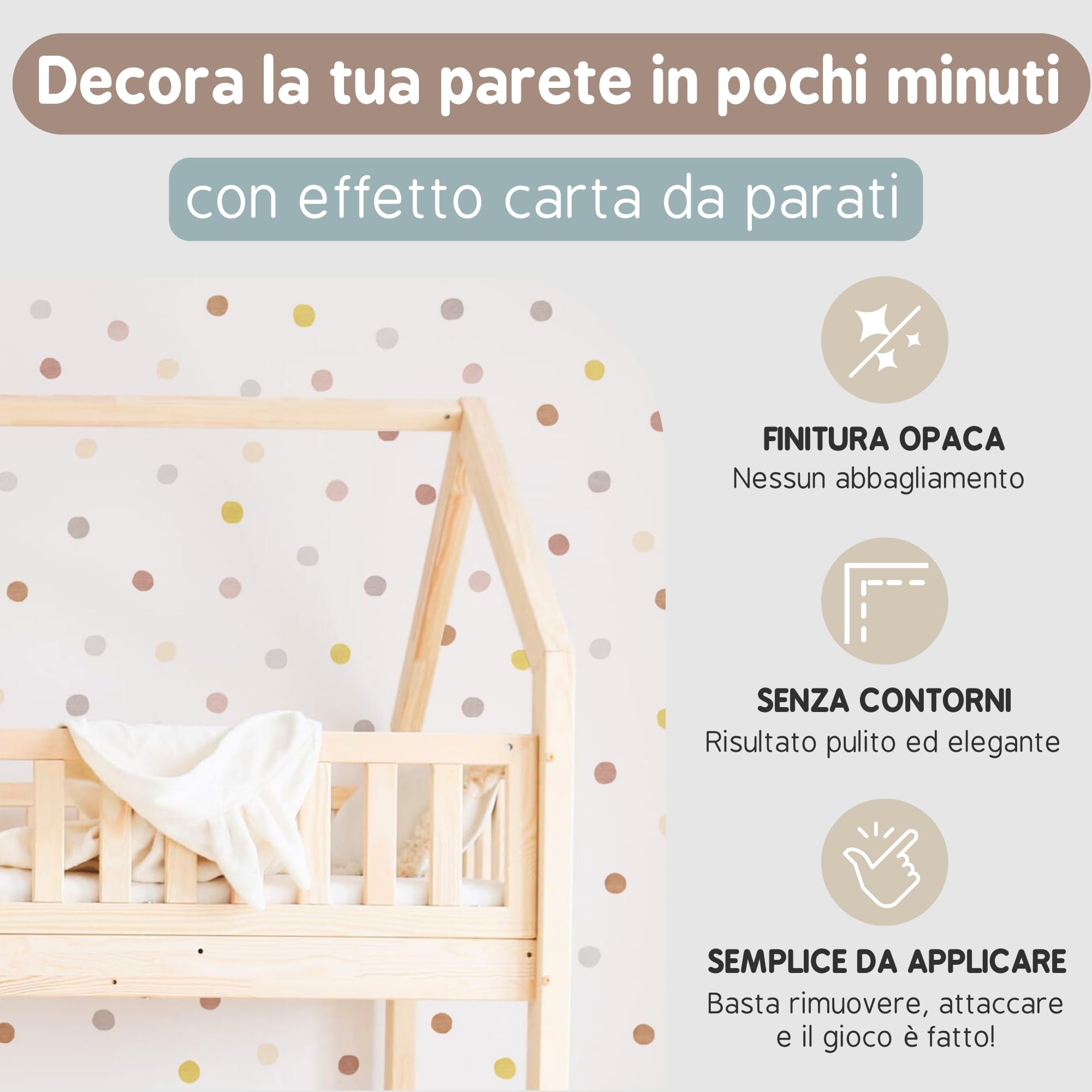 Adesivi Murali Pois Per Bambini - 70 Pezzi Vinile Removibile | Effetto Carta Da Parati Rosa - Foto 5