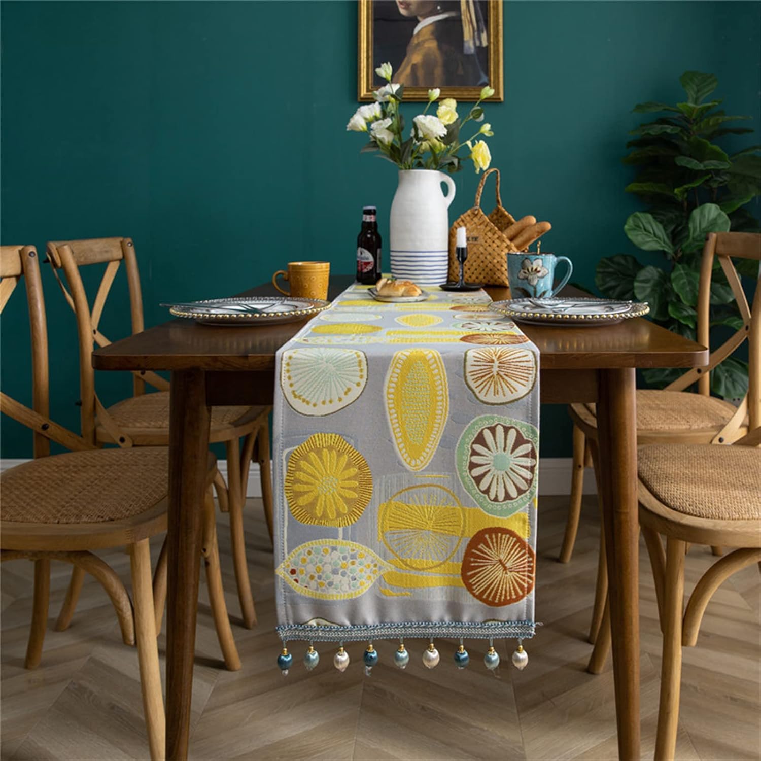 VermiS Dining Table Runners Table Runner with Tassel Modern Minimalist Print Polyester Table Runner, Polyester Tassel Tablecloth for Home, Table Decoration,B,33X200cm (Color : A, Size : 33X160cm)