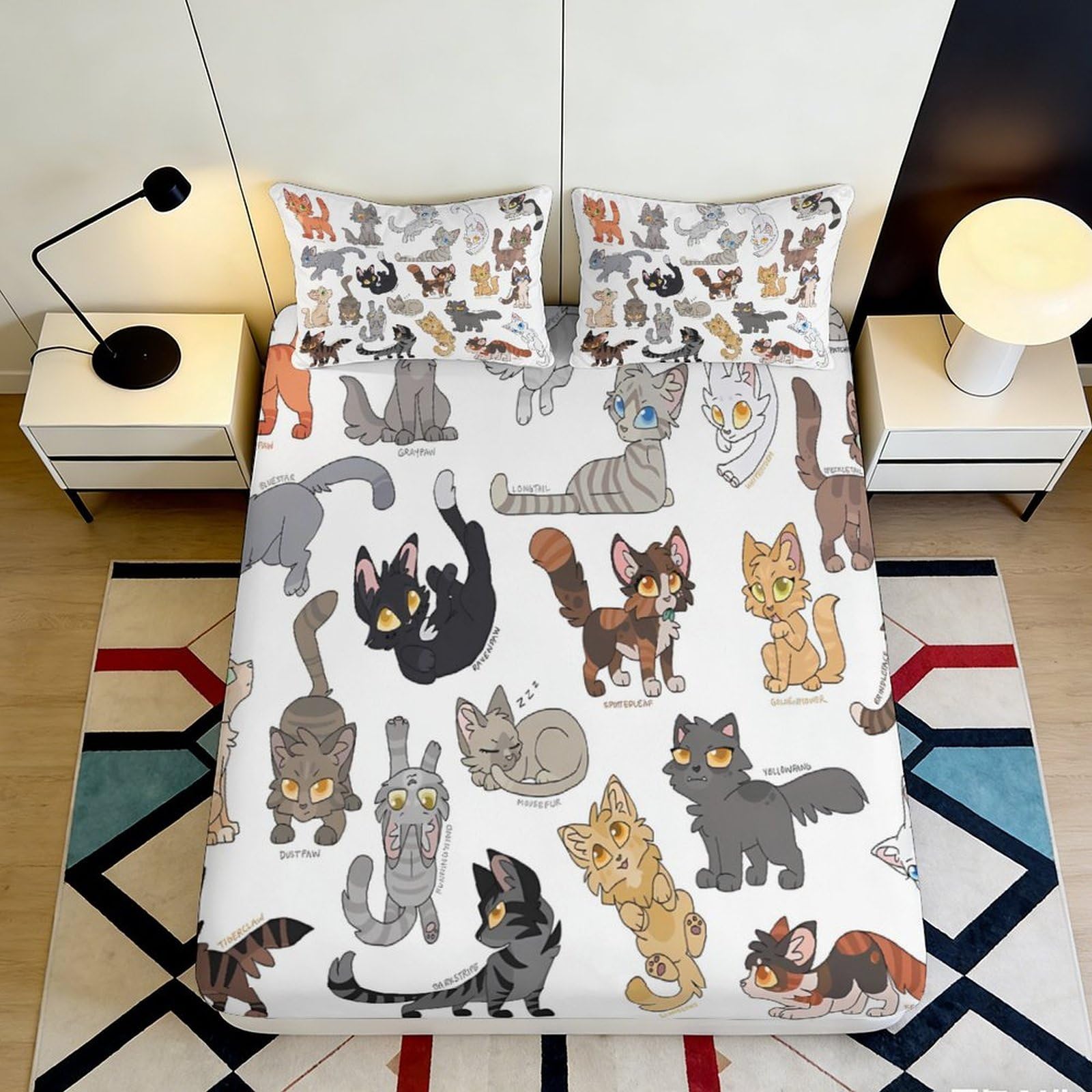 Jqzkxnhpbr Style-6 3D Printed Cartoon Cat Fitted Sheet Microfiber Soft Animal Pattern Mattress Cover Bedroom Decor Machine Washable 90X200x25cm