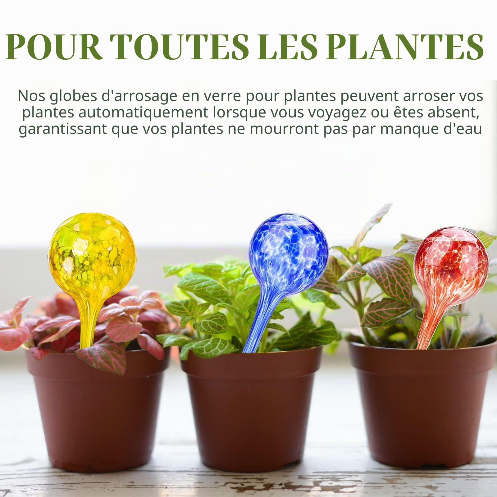mumisuto 6 PièCes Boules d'Irrigation pour Plantes, Globes d'Arrosage pour Plantes, Automatique Boule en Verre d'irrigation pour Arrosage, Système d'Arrosage pour Plantes d'Intérieur et d'Extérieur