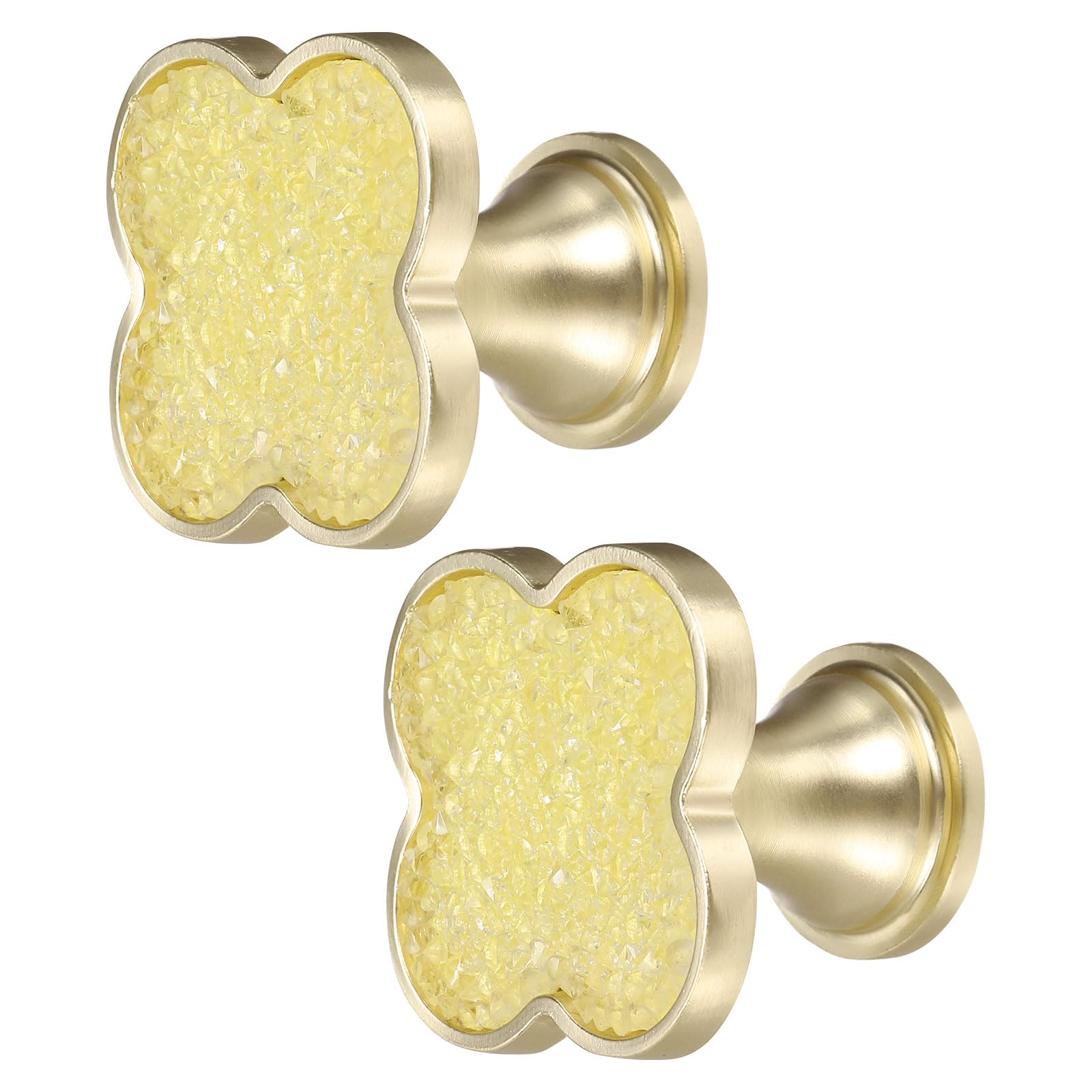 sourcing map 2Pcs Drawer Knobs, Zinc Alloy Decorative Four-Leaf Pull Handles with Screws for Furniture Dresser Wardrobe Cupboard, Crystal Yellow