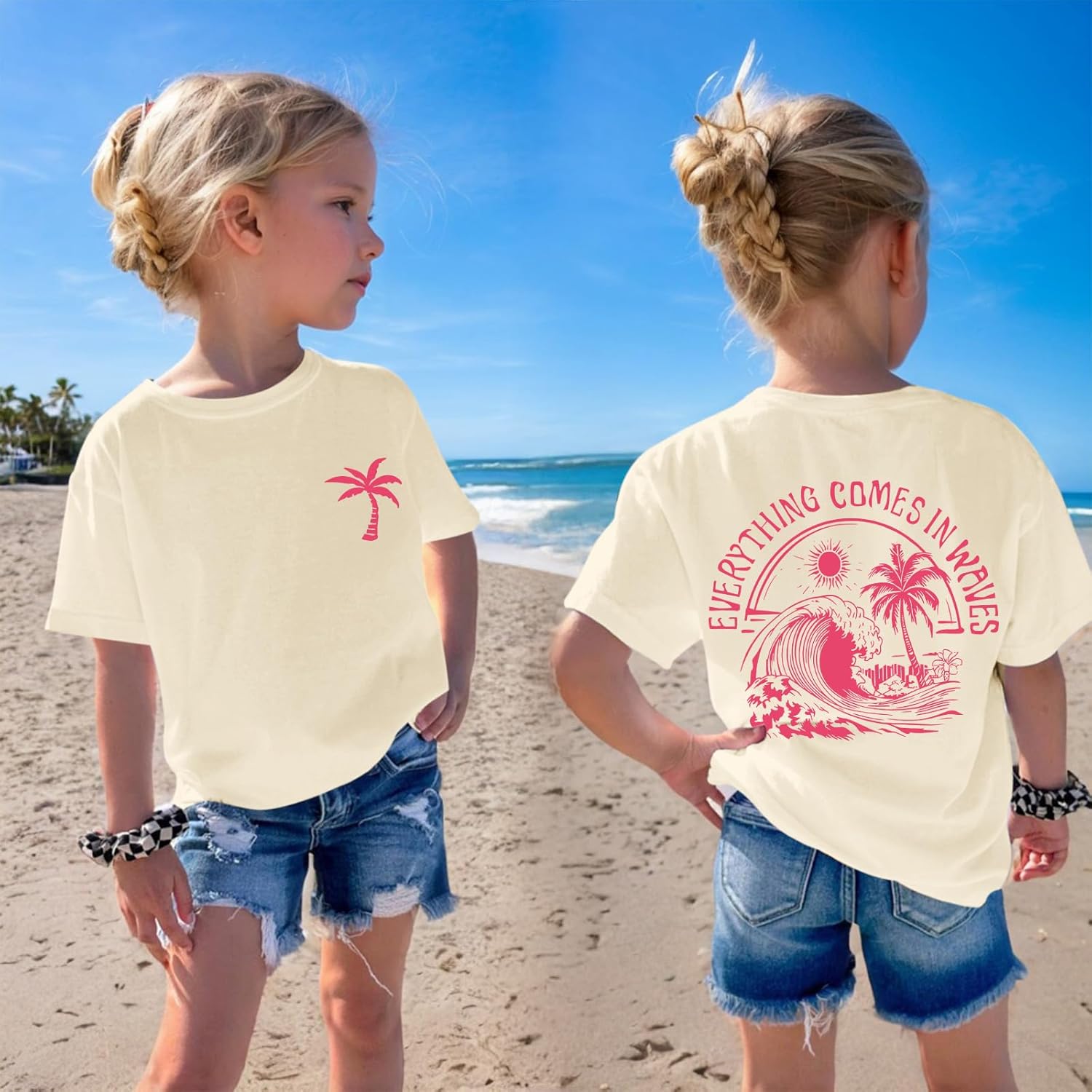 Girls Palm Tree Graphic Tees Beach Hawaiian Cotton T Shirts Tropical Ocean Vibes Outfits Cute Preppy Vacation Tops - Image 2