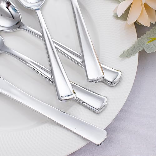 Miniatura 6 de WDF 500 cubiertos de plástico plateado  Utensilios de plástico plateado  250 tenedores, 125 cucharas, 125 cuchillos, juegos de cubiertos desechables