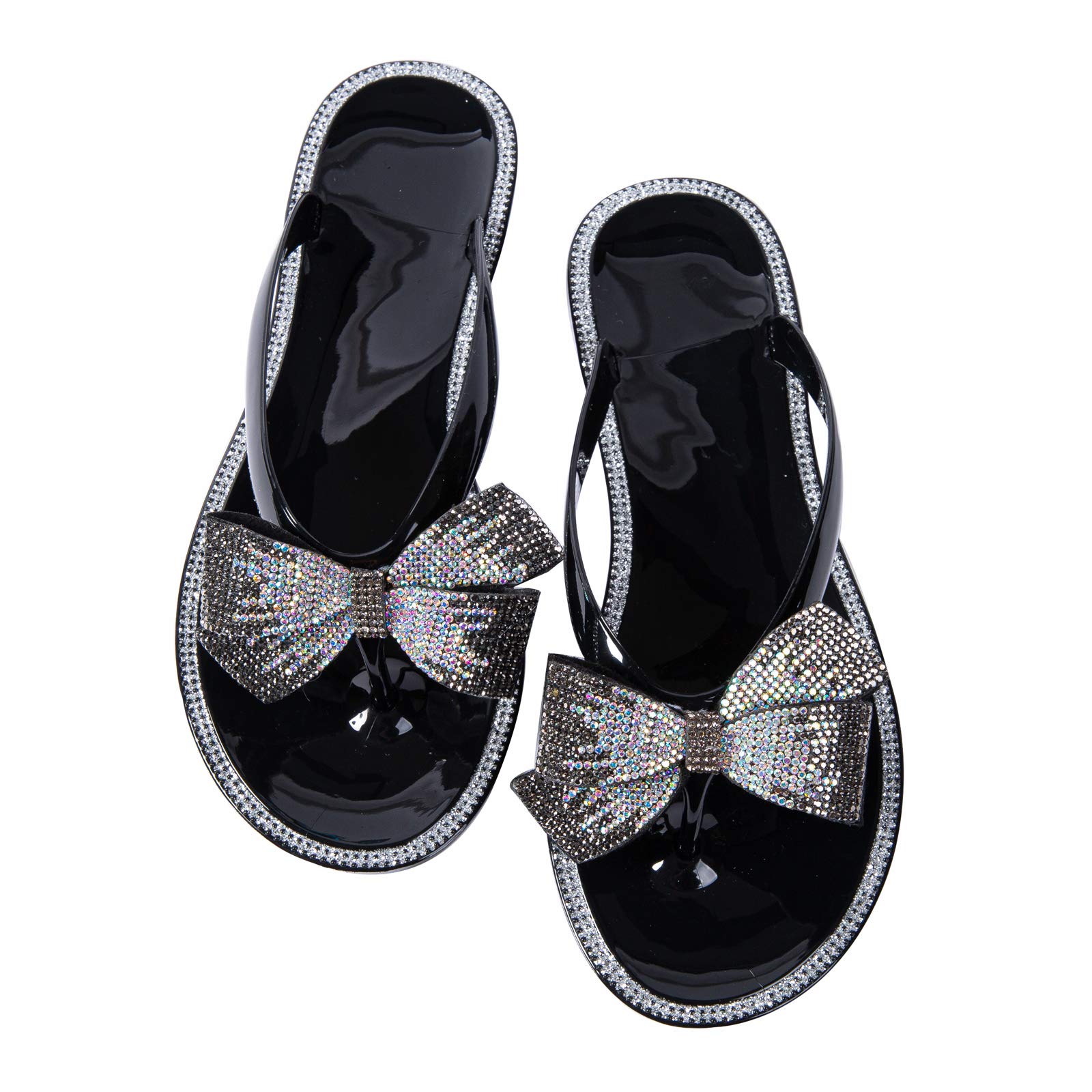 MtzyoaWomen Flip-Flops Flat Sandals Jelly Bow Beach Flat Rivets Rain Cute Dressy Summer Sandals