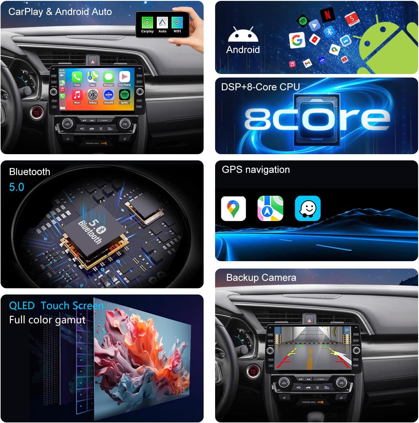 4G LTE QLED Radio for Honda Civic 2016-2021 Upgrade,8-Core CPU Touch Screen Stereo,Wireless CarPlay & Android Auto,Support OEM SWC and Camera