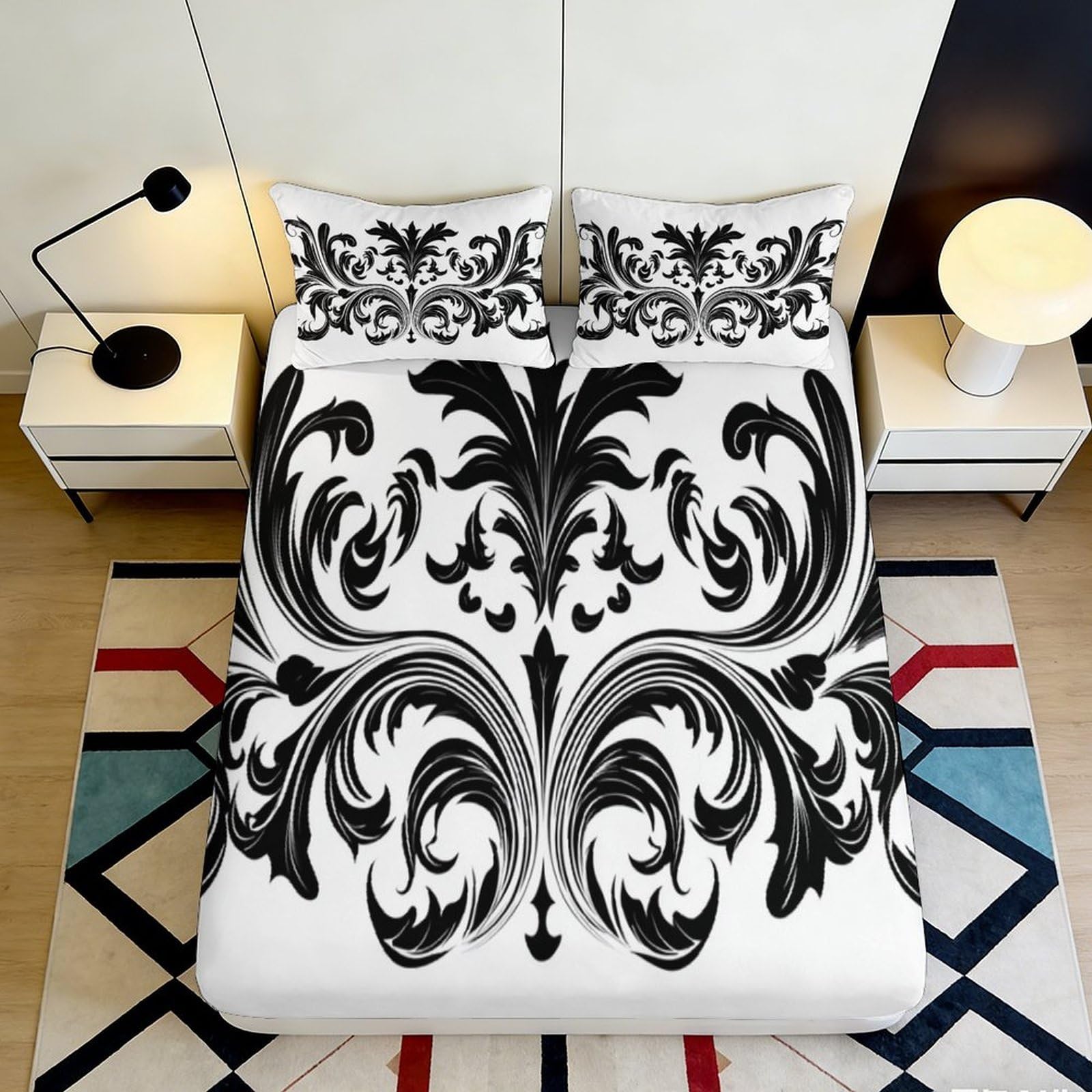 Uynsixtme Style-1 3D Printed Baroque Pattern Fitted Sheet Microfiber Deep Pocket Non-Slip Baroque Mattress Fitted Cover Bedroom Bedding 90X200x25cm