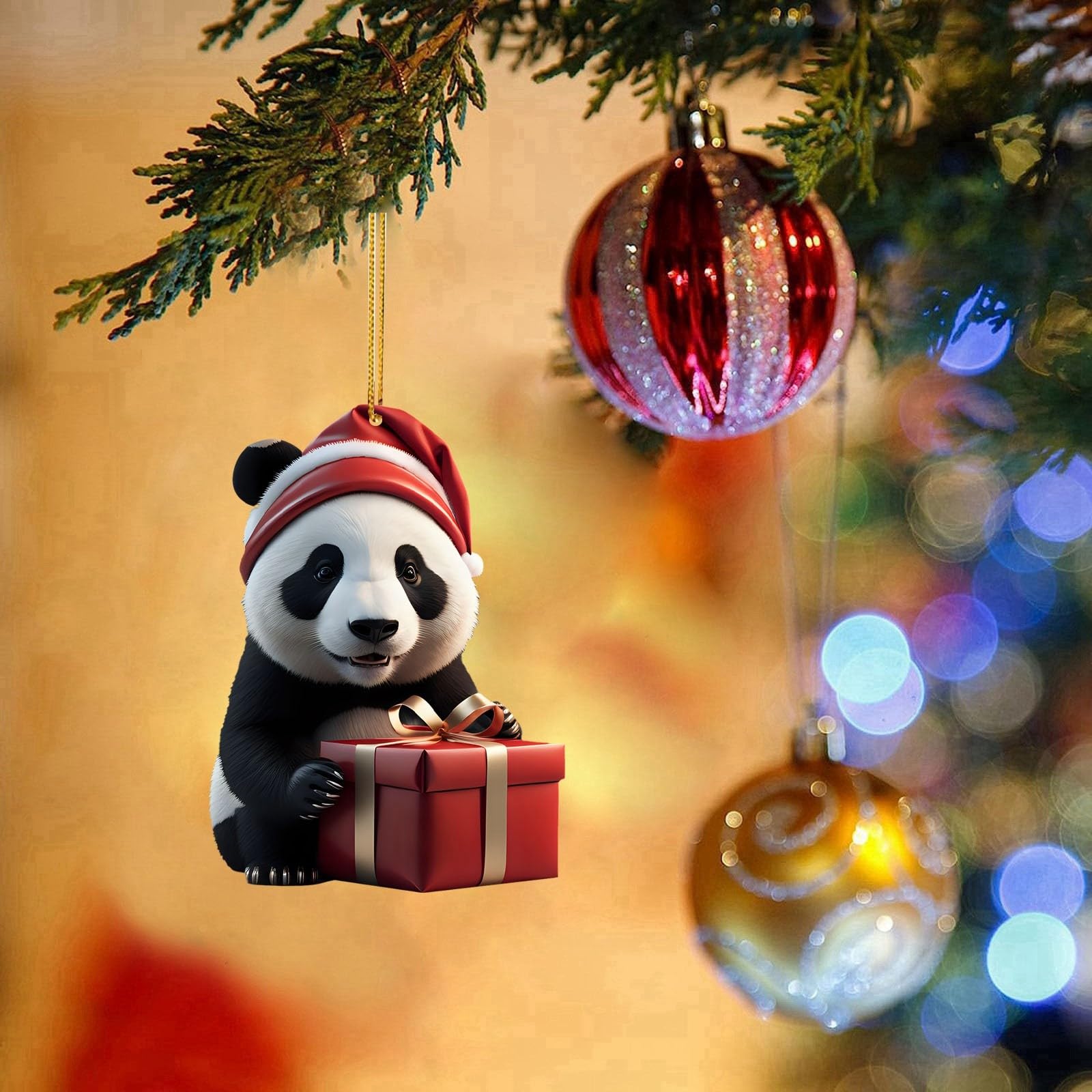 Süße Panda Weihnachtskugeln – Cartoon-Druck Für Deinen Baum, Inkl. Anhänger Für Fenster Und Deko (Set B)