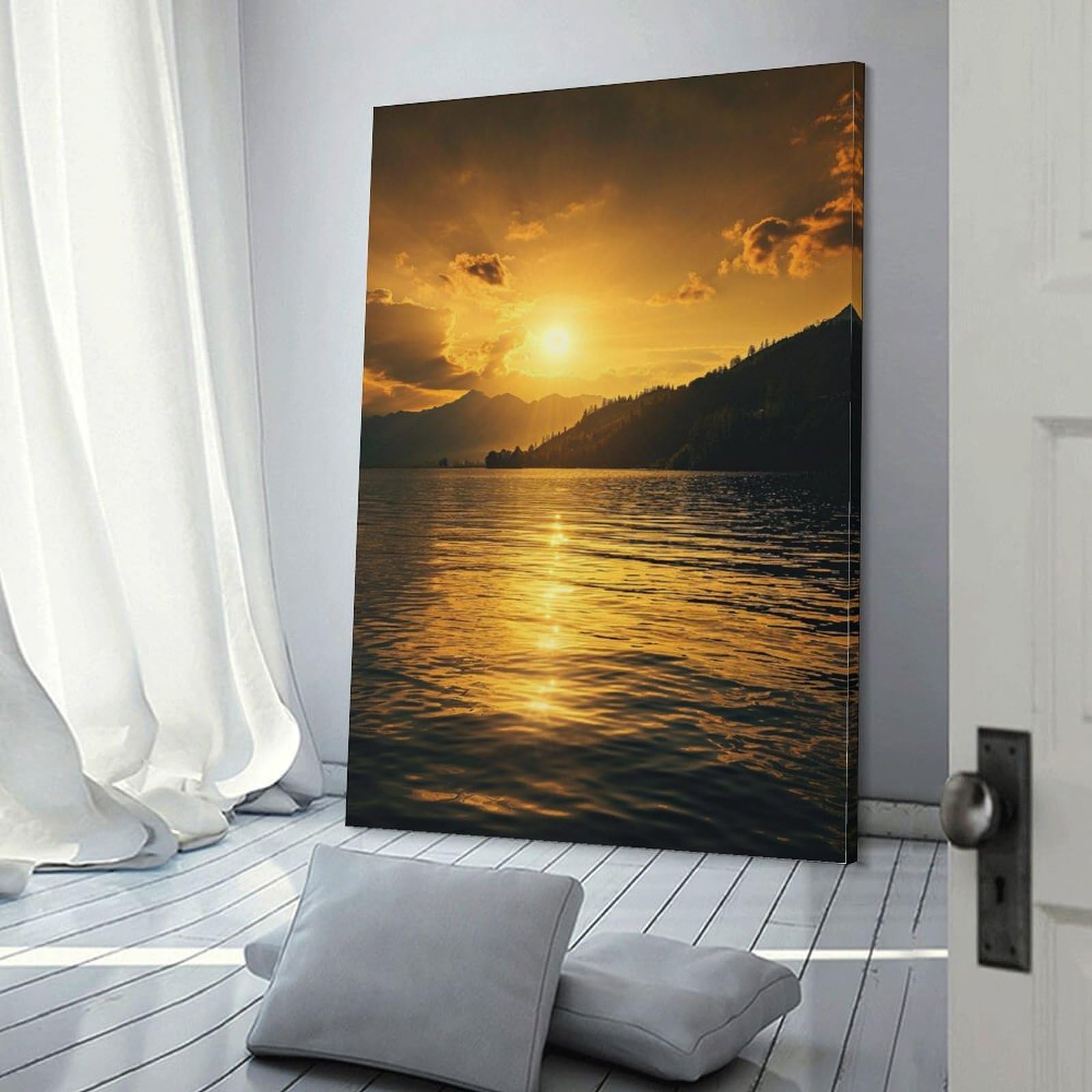 Amazon.co.jp: 絵画 湖に輝く朝焼けインテリア 絵画 美しい自然の風景