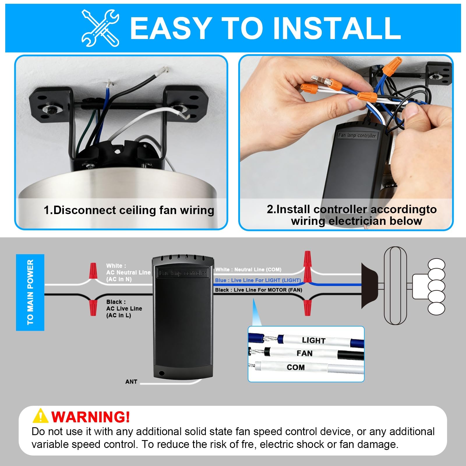 Kit telecomando universale WiFi per ventilatore da soffitto con funzione muto, timer e controller Smart Life APP compatibile con Alexa