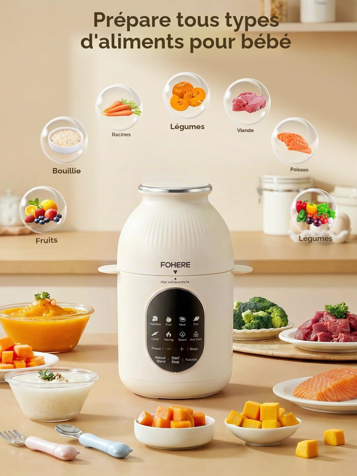 Robot Cuiseur Bébé Multifonctions, Nutri Ease Toutes les Étapes, avec 3 Programmes, Cuiseur Vapeur Mixeur One Step, Auto-Nettoyage, Cuisson & Mixage Auto, Alimentation Bébé Maison Saine, Sans BPA