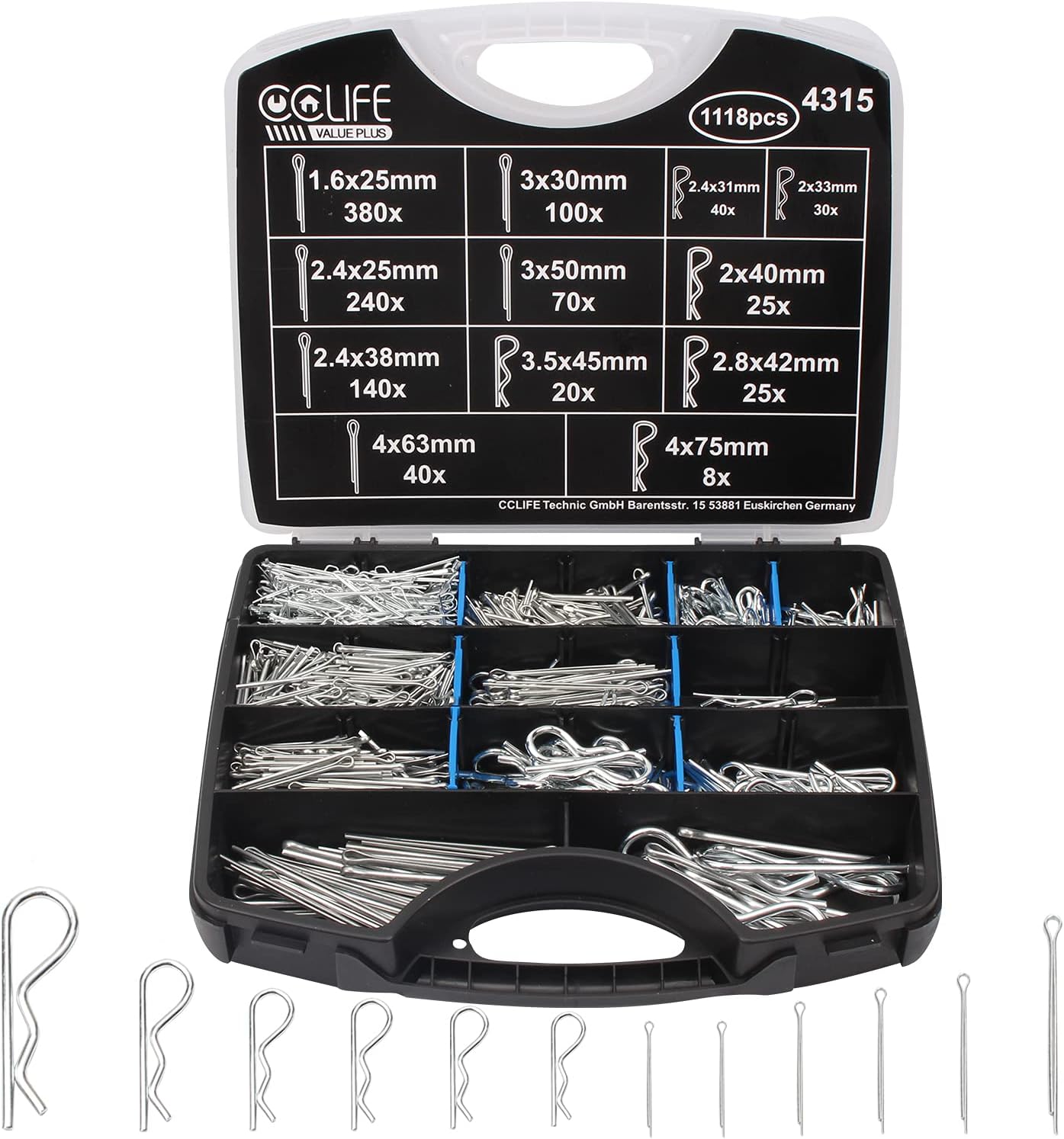 CCLIFE 1118Piece Split Pins Spring Pin Assortment RC Spring Cotter