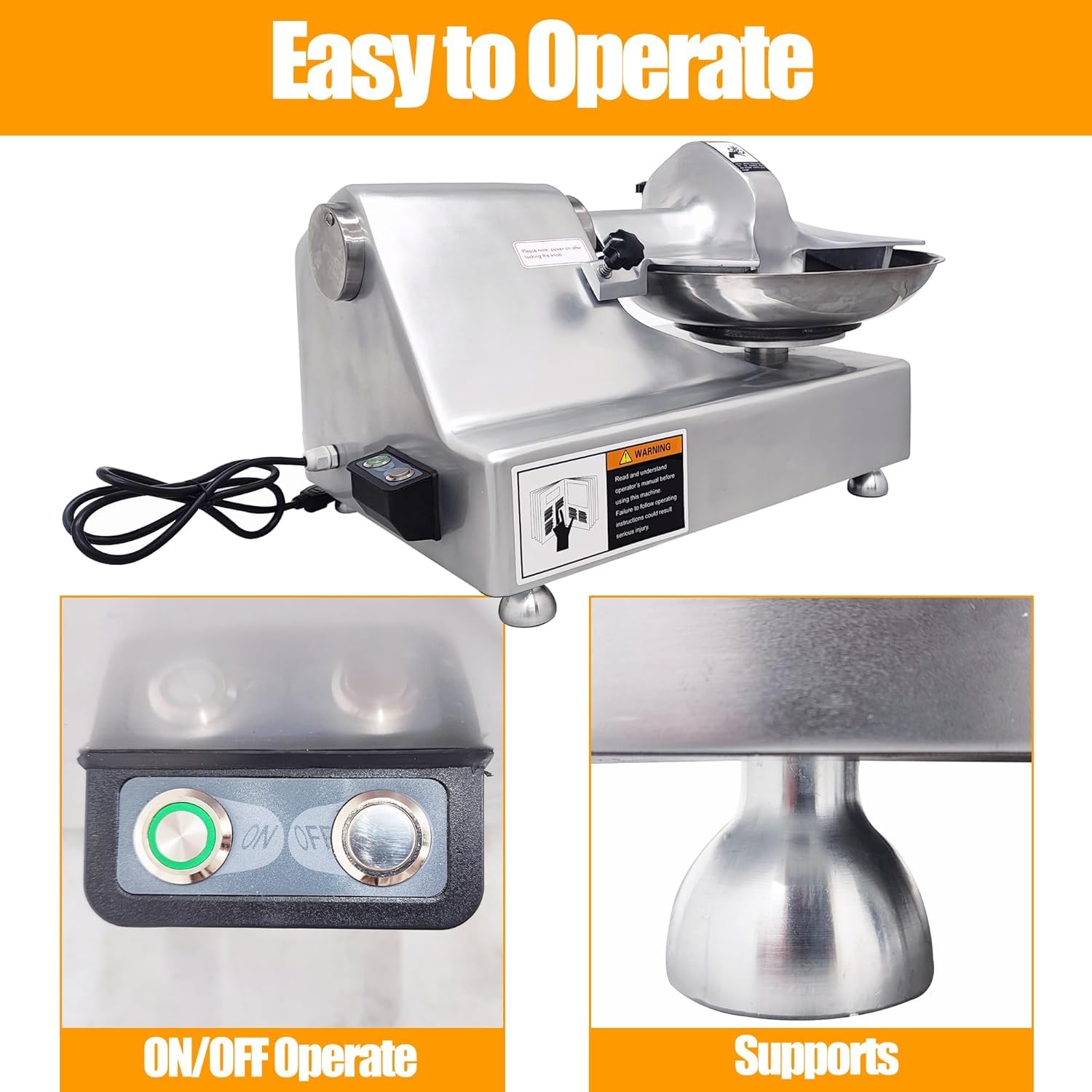 Procesador de alimentos comercial, picador eléctrico de acero inoxidable de 550 W para carne, verduras, jengibre, ajo