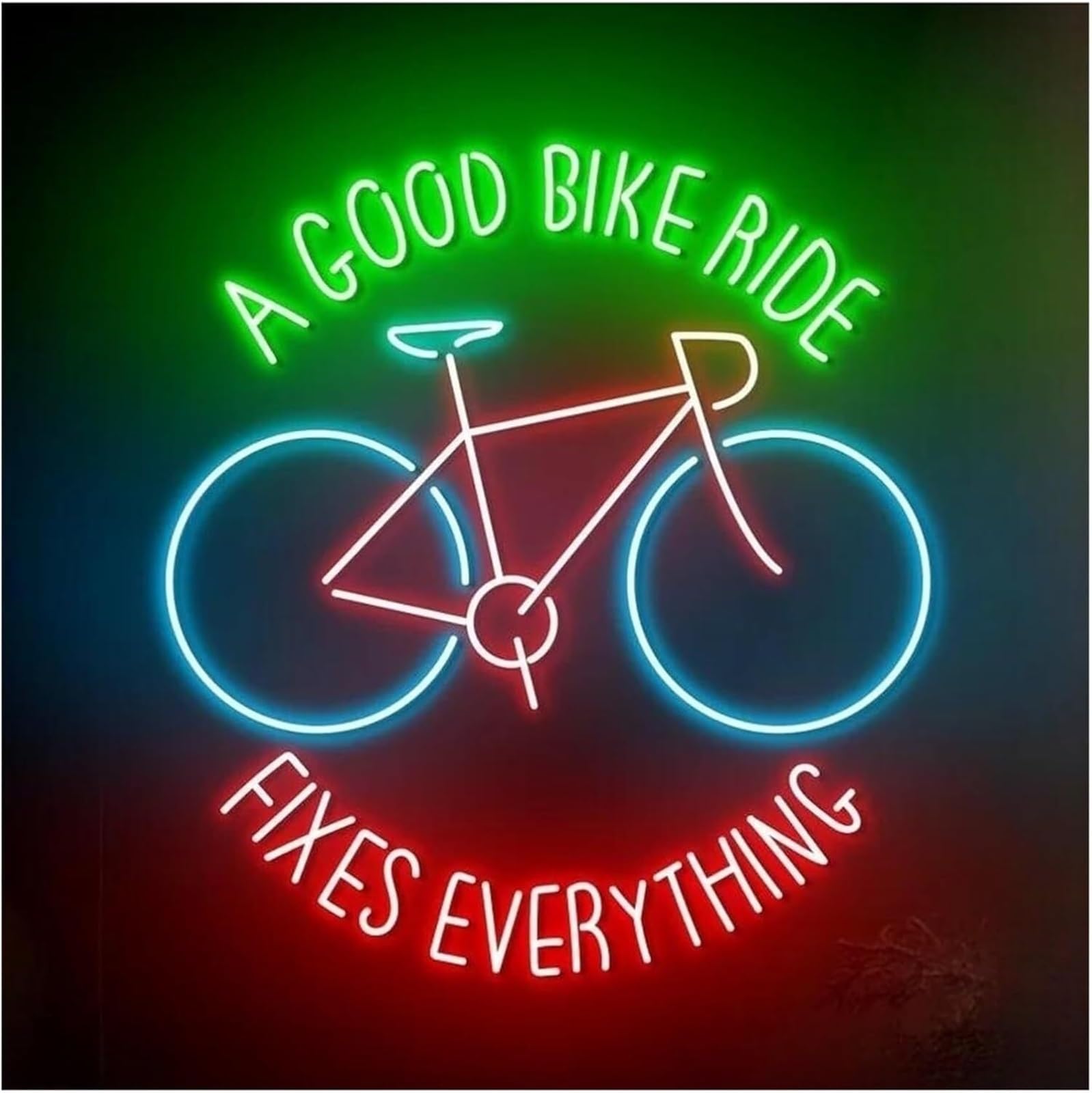 Insegna al neon "A Good Bike Ride Fixes Everything", decorazione da parete per negozio di biciclette aperto, 63,5 cm
