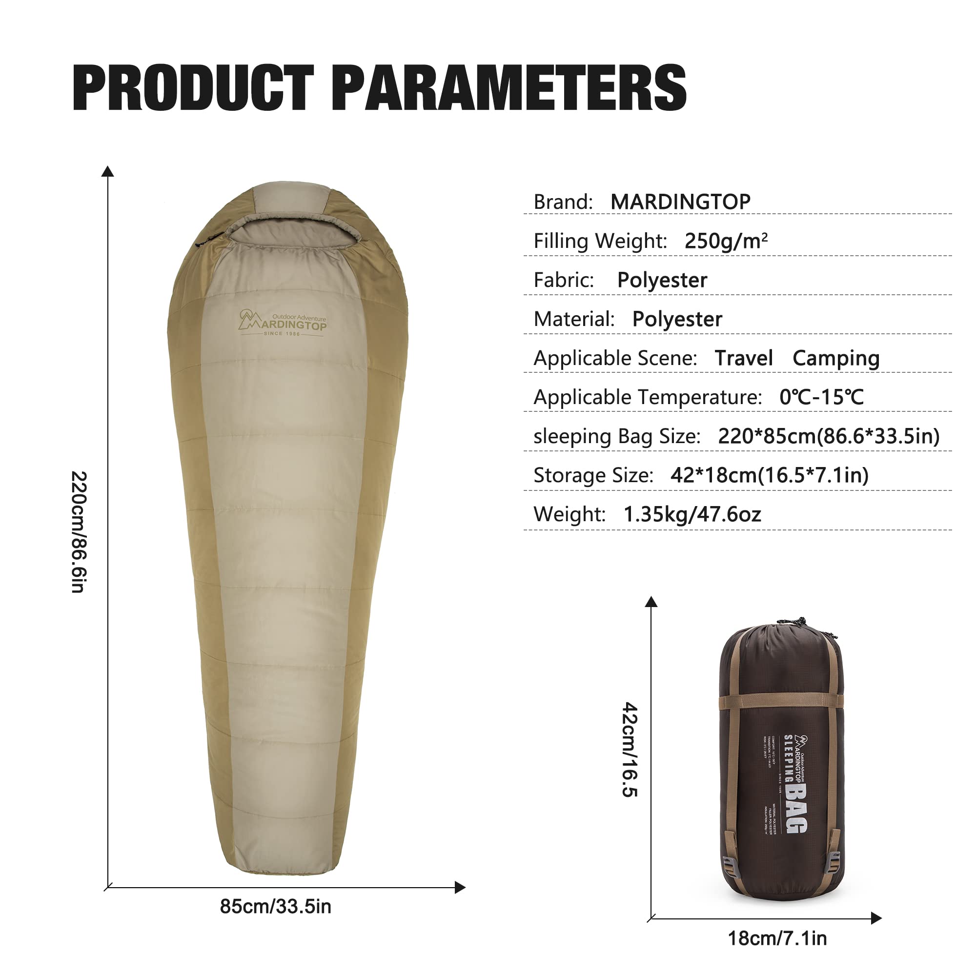 Mardingtop Saco de Dormir Outdoor -5 °C - 15 °CWarm Saco de Dormir de mamá para Adultos para Camping, Viajes y Actividades al Aire Libre