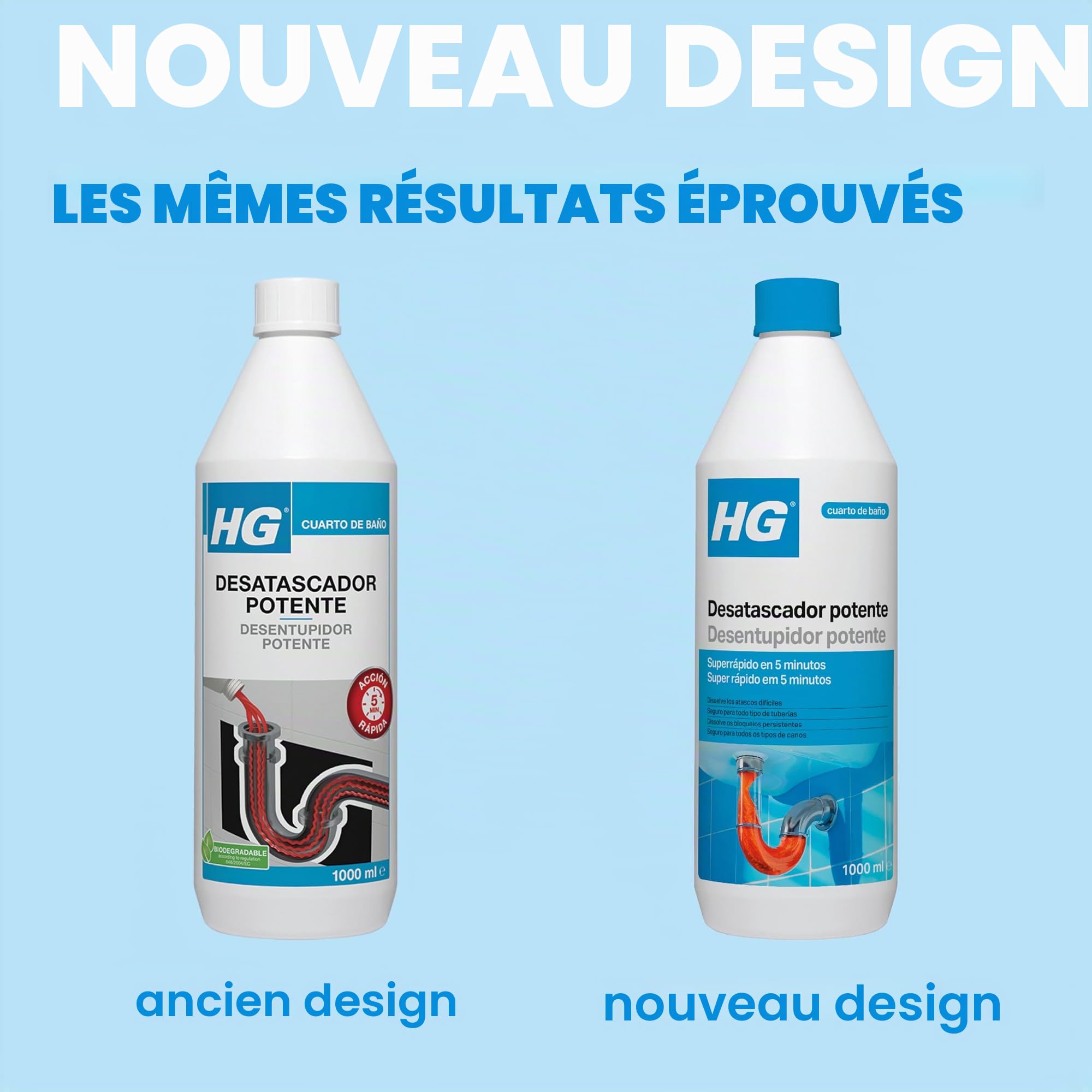 HG 139100130 Déboucheur puissant pour canalisations et canalisations, élimine efficacement les bouchons, nettoyant liquide pour tuyaux et drains bloqués dans les éviers ou les bacs de douche, 1 l