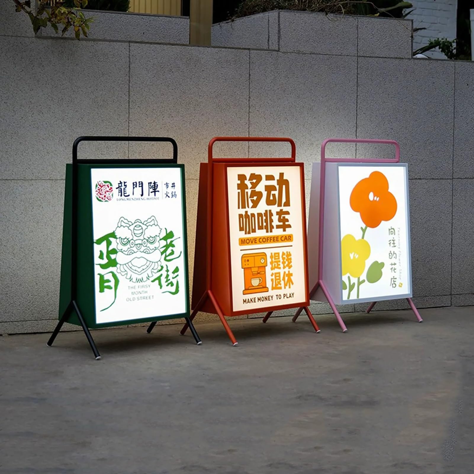 Soporte para carteles con luces LED, soporte de pie para póster de pie para interiores y exteriores, soporte de señalización duradero para promociones y anuncios