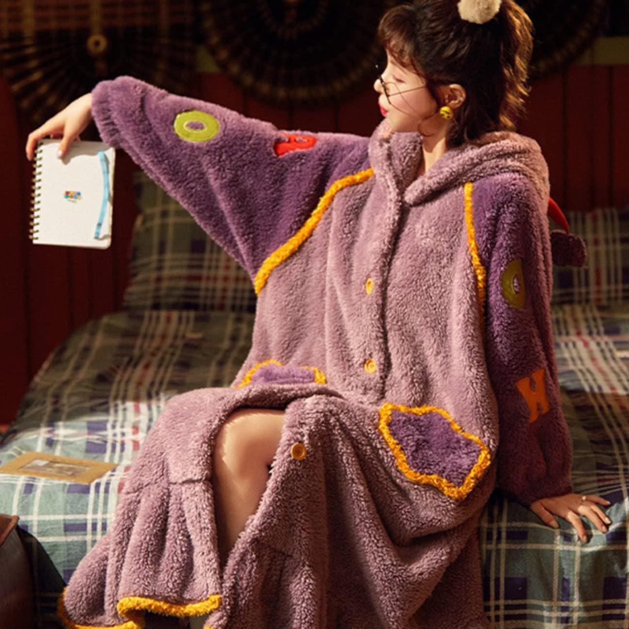 [XCZYL] ガウン 冬 もこもこ バスローブ レディース パジャマ フード付き ルームウェア フリース 着る毛布 リボン 可愛い