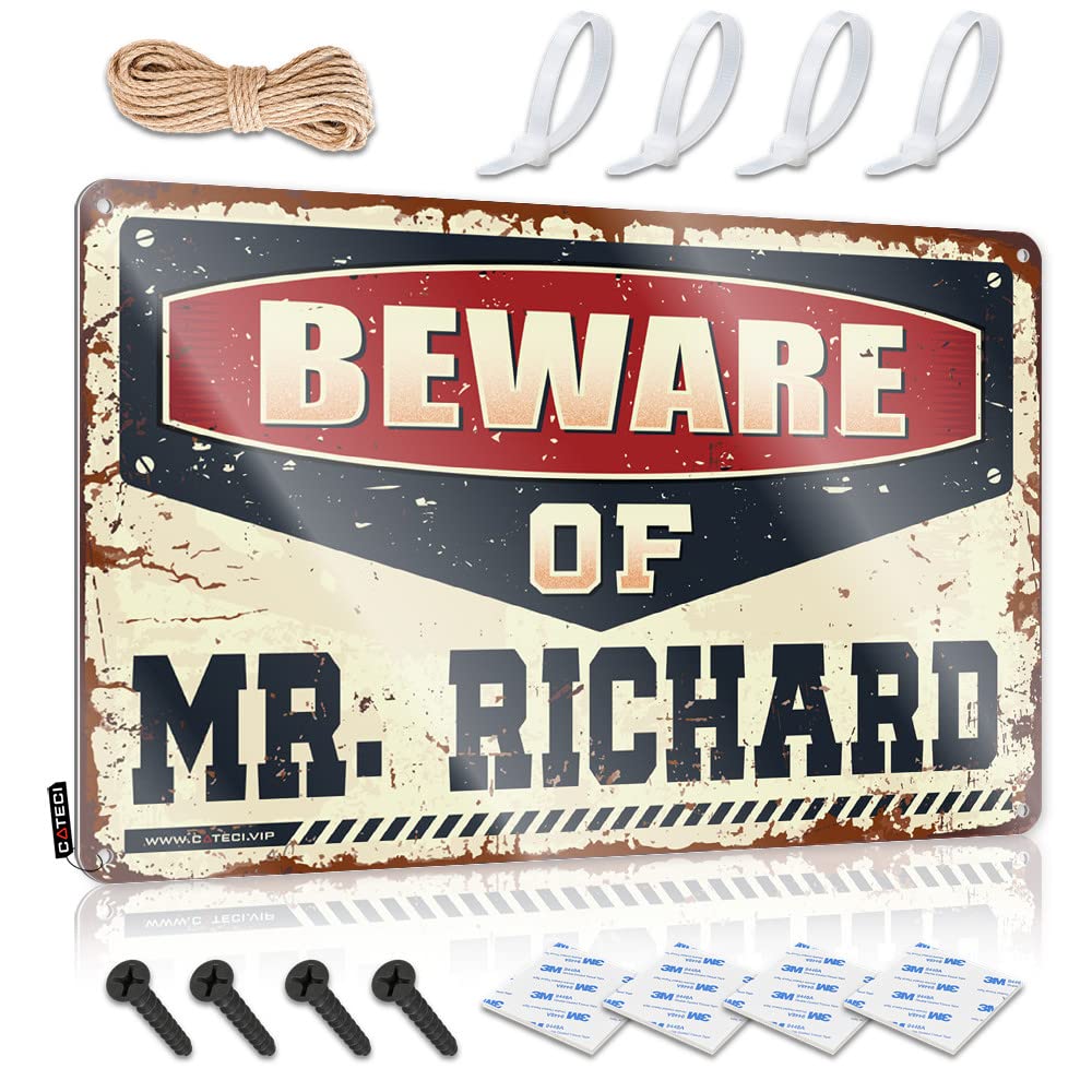 Fun Tin Wall Decor Rustic Wall Poster, Funny Room Decor Funny Quote Design For Ranch Garage | Reusable Anti-rust Metal Beware Of Mr. Richard(30X40CM)