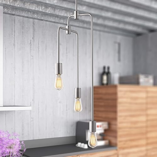 Miniatura 3 de Linea di Liara Marabella Brushed NickelIndustrial Chandeliers Modern Pendant Lighting Fixtures Ceiling Hanging Pendant Light Sputnik Light Fixture 3
