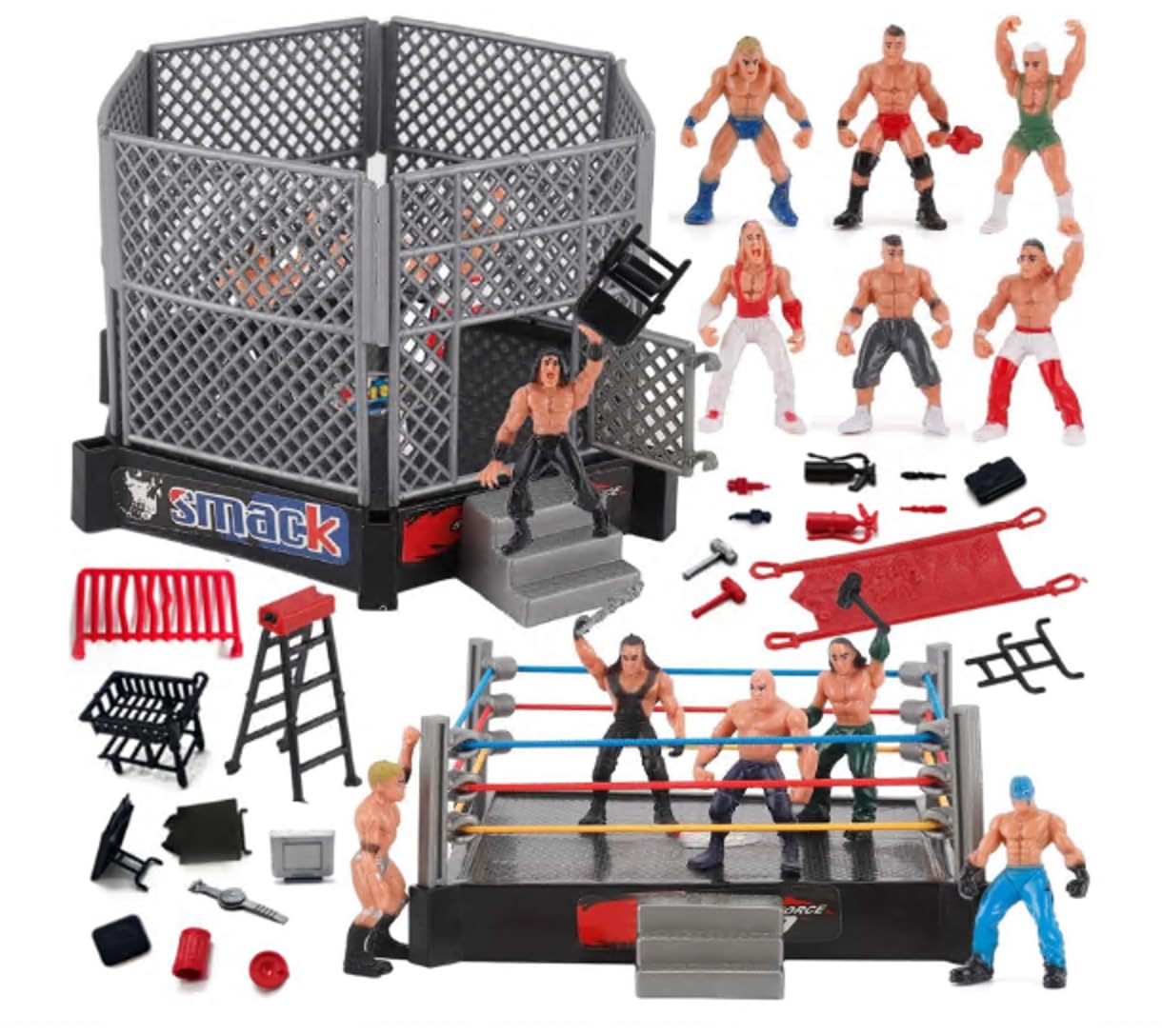 Wrestling Toys Playset with 32-Piece 2" - WWE Action Figures for Boys 8-12 Playset, Safe and Durable Toys, Comes with Wrestling Ring & Realistic Action Figures