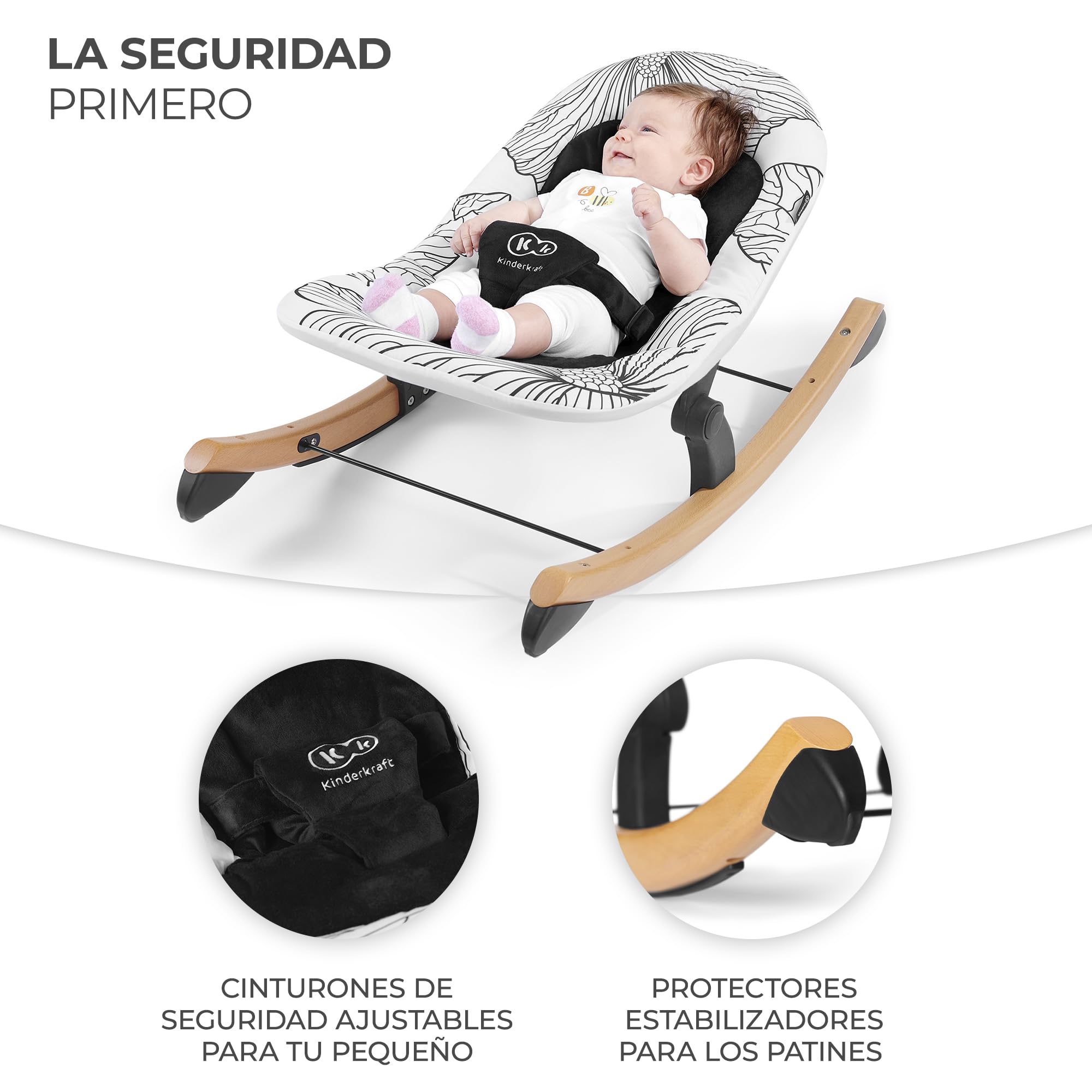 kk Kinderkraft Hamaca Bebé FINIO, Balancín, Ligero, Intertek, 9 Kg máximo, Blanco
