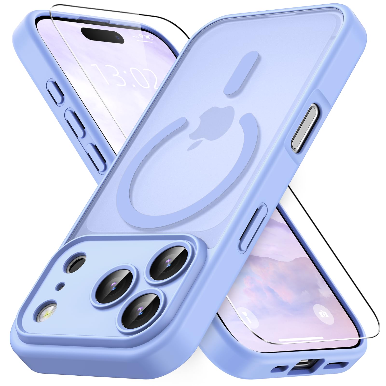 Vansdon Cover Magnetica per iPhone 17 Pro con 1 Pezzi Vetro Temperato, Compatibile con Magsafe, Protezione anticaduta di livello militare, Custodia Traslucida Opaca Sottile Antiurto-Viola chiaro