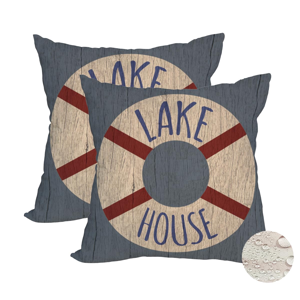 Fukeen 2 Waterproof Outdoor Lake House Pillow Covers 22x22 Inch Vintage Summer Coastal Nautical Life Buoy Throw Pillow Cases Ocean Rustic Farmhouse