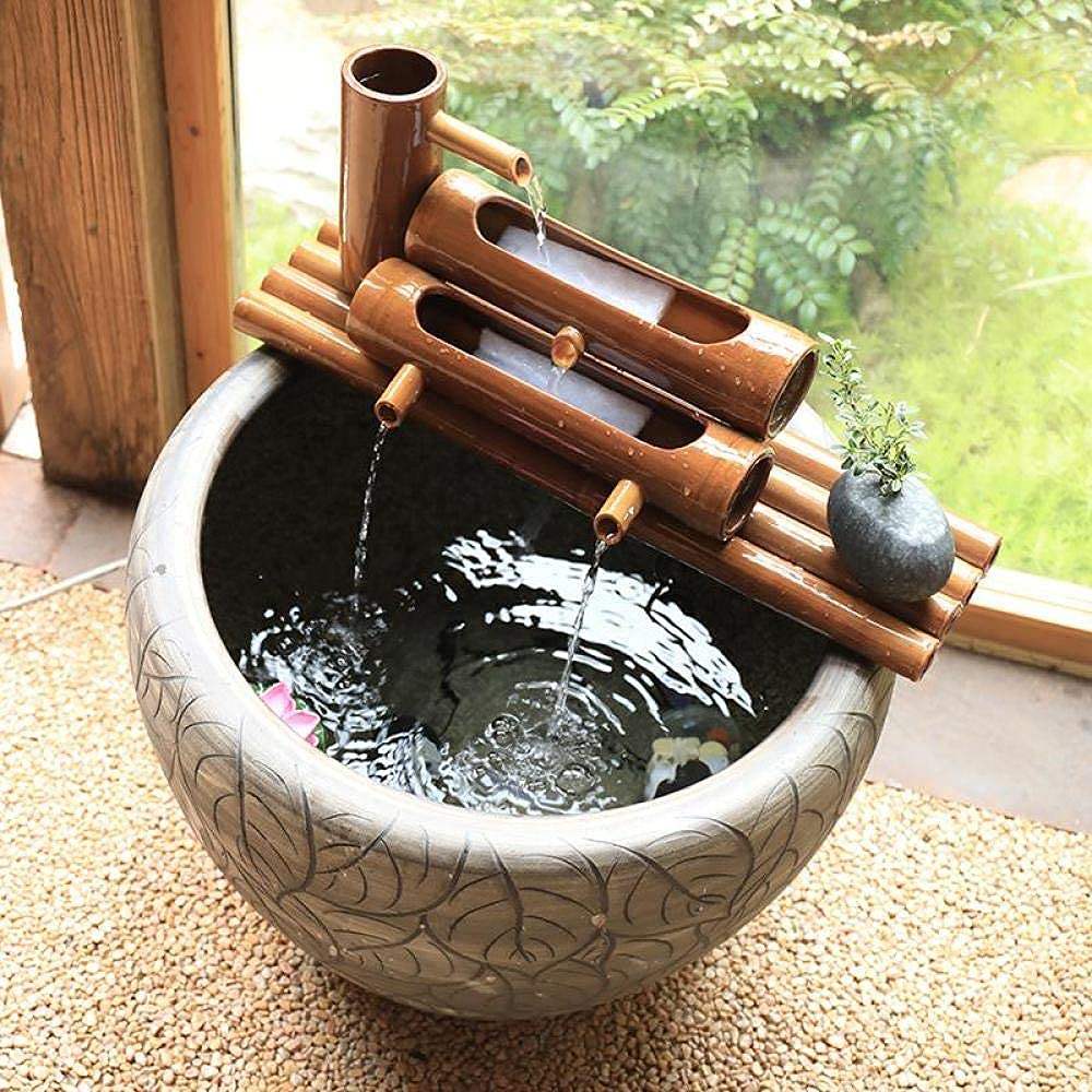 Japanese Garden Decoration,Bamboo Fountain Decor Bamboo Fountain Water Feature Garden Fountain Pump Sculptures Statues Home Decoration Arts Crafts Decor for Waterfall