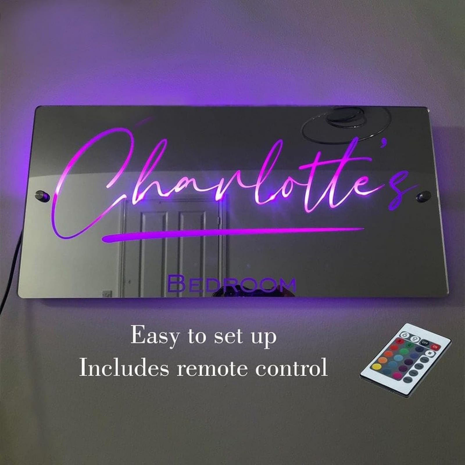 Luce LED a specchio con nome personalizzato, luce notturna con telecomando, decorazione da parete, decorazione per camera da letto, cartello al neon con nome personalizzato, regalo personalizzato per