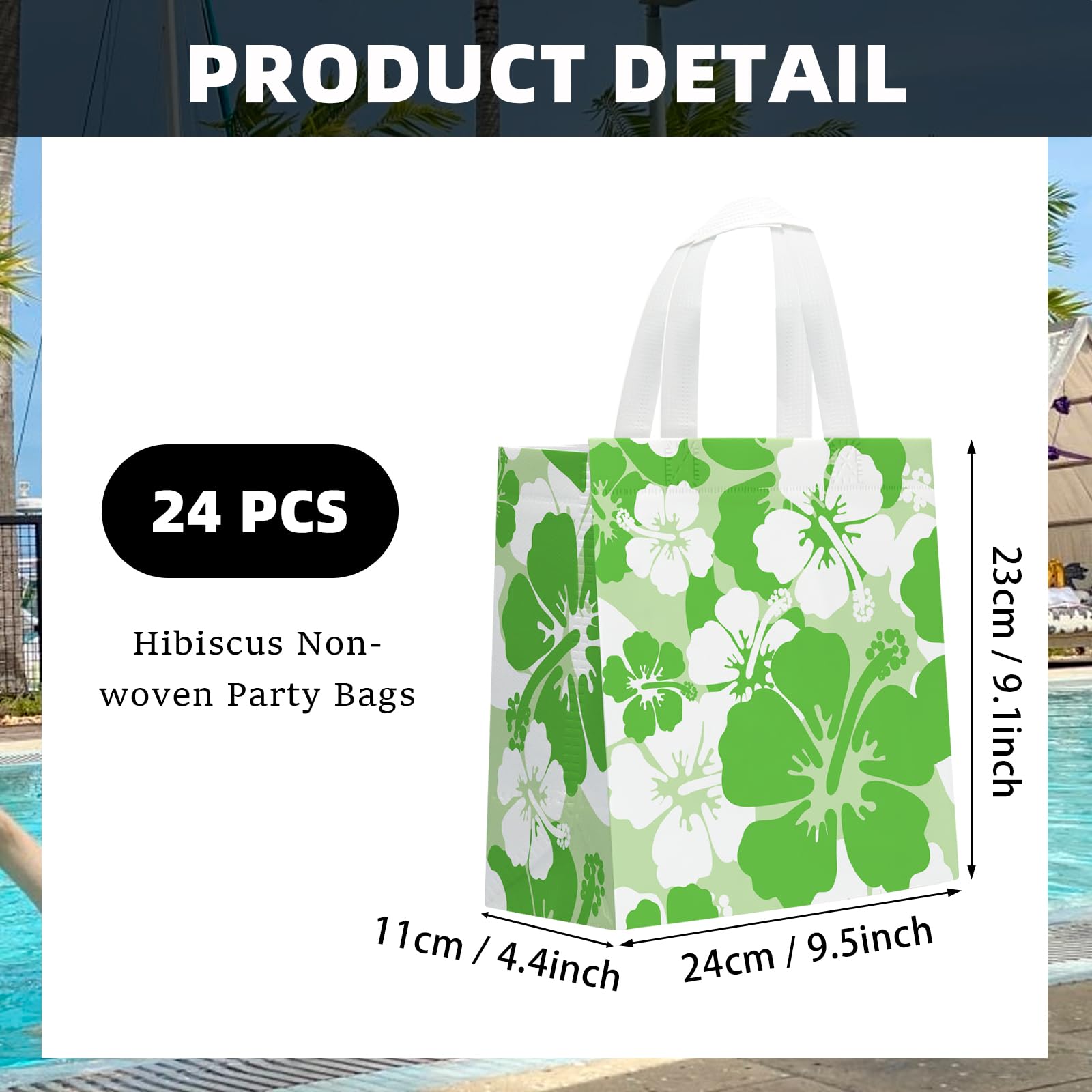 KERINGO 24 PCS Hibiscus Party Favor Bag Non Woven Hawaiian Gift Goodie Bag with Handles Luau Tropical Aloha Tiki Party Supplies