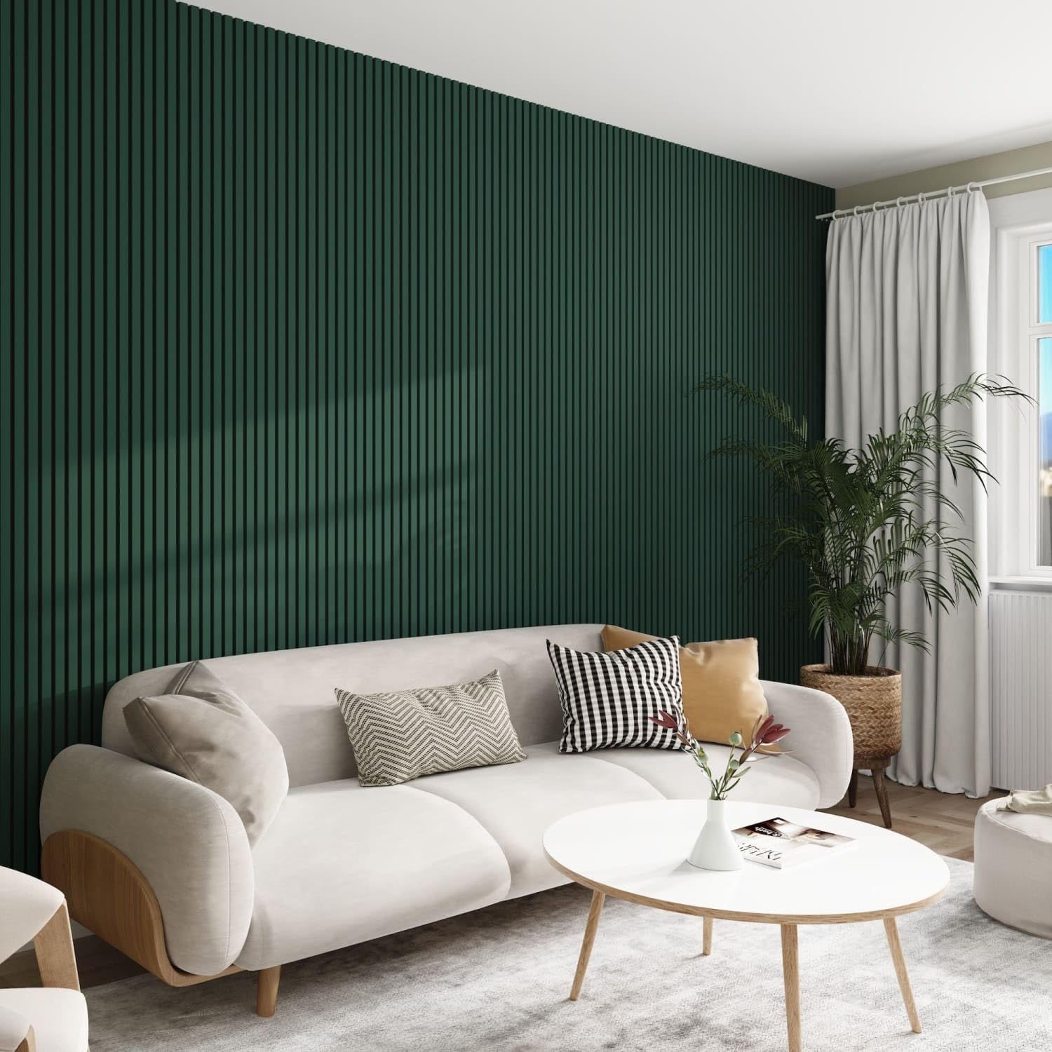 Jobu Acoustic Wall Panels in Rainforest Green with Black Backing, 240cm x 60cm, (2 Pack)
