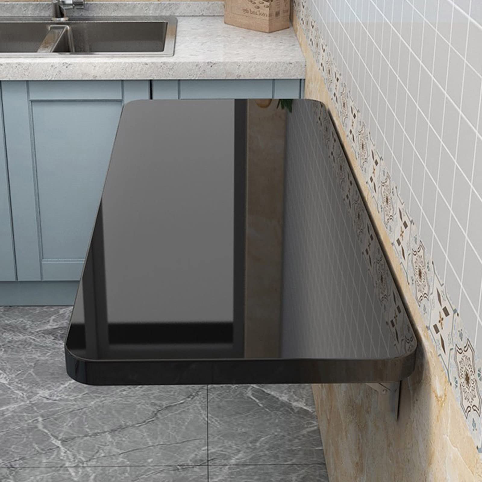 Mesa plegable montada en la pared de madera maciza resistente para comedor y trabajo de 31 pulgadas, mesa plegable negra para cocina, lavandería, hogar, bar, soluciones de ahorro de espacio