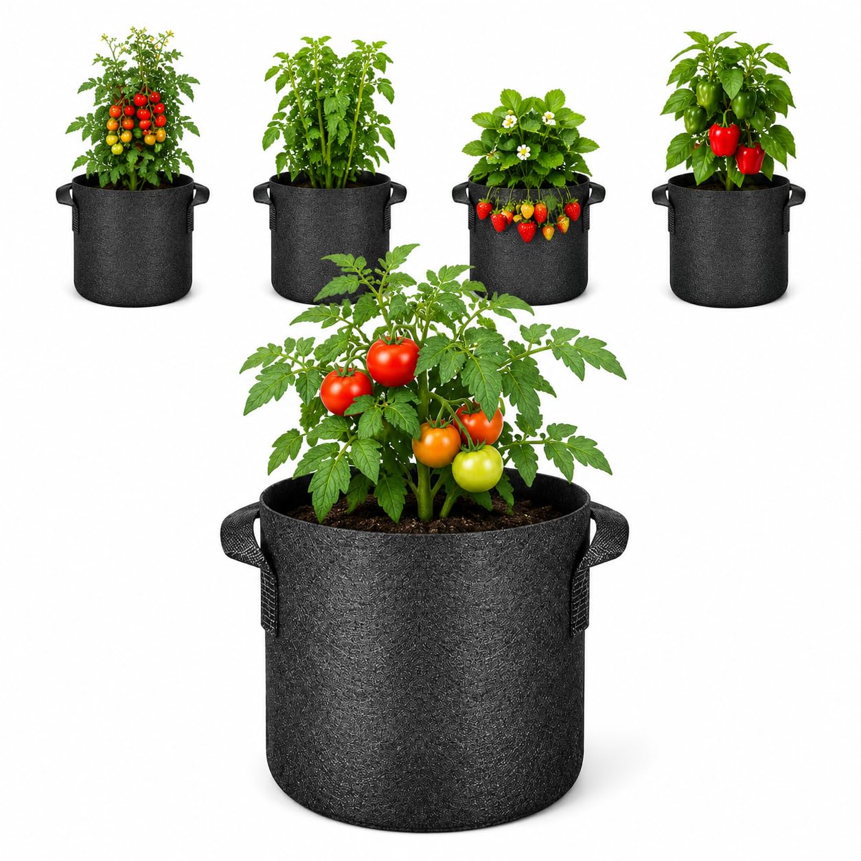 pikeman 5-Pack 5 Gallon Fabric Grow Bags, Handled Planters for Gardening