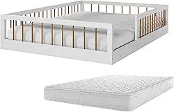 Cama Casal Montessoriana Com Colchão Infantil Quarto Criança Meninas E Meninos Berço Moderno Com Grade Lateral Proteção