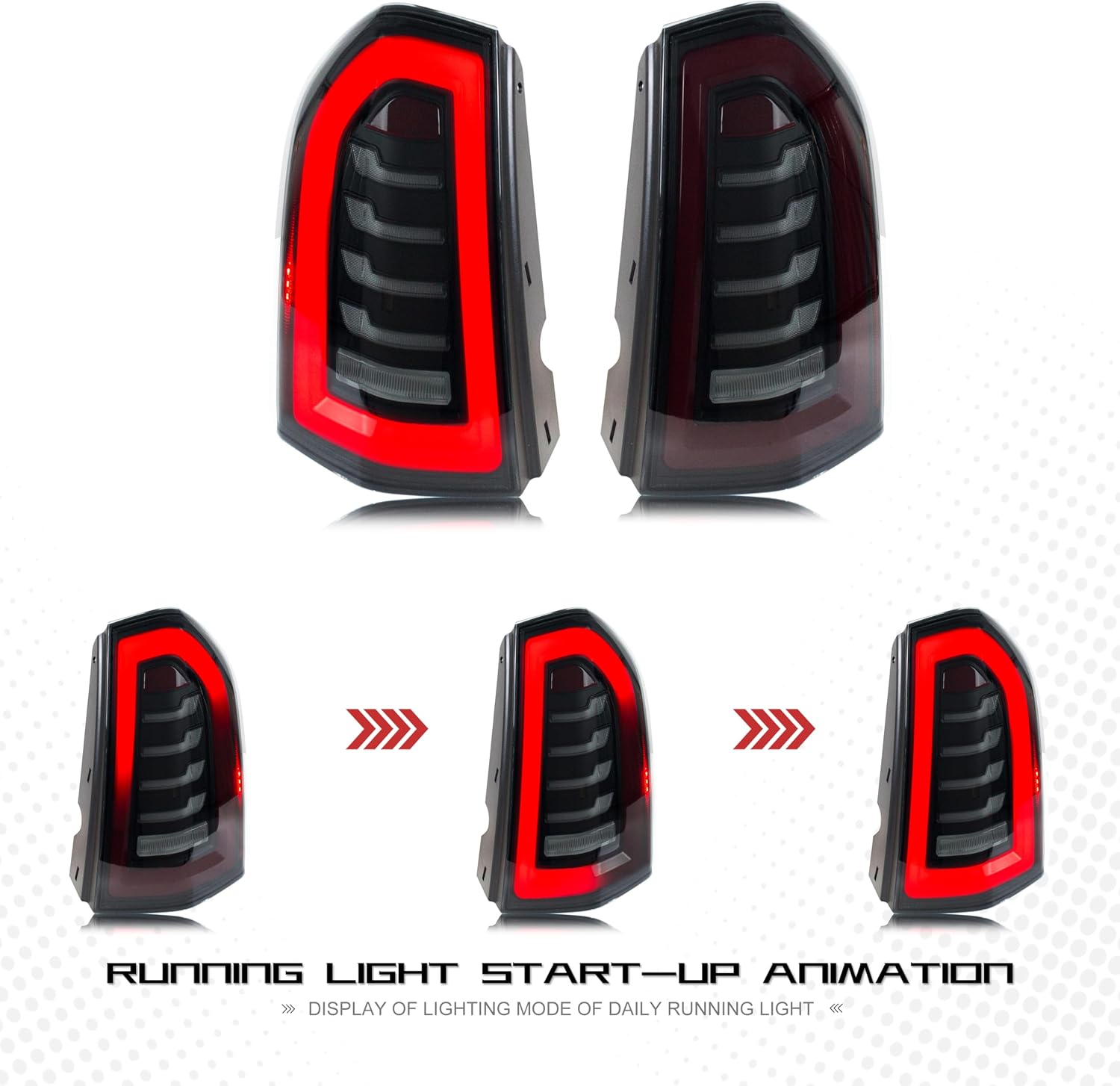 inginuity time LED Tail Lights for Chrysler 300 300C 2011-2014 Start-up Animation Sequential Turn Signal Black Rear Lamps Accessory Assembly