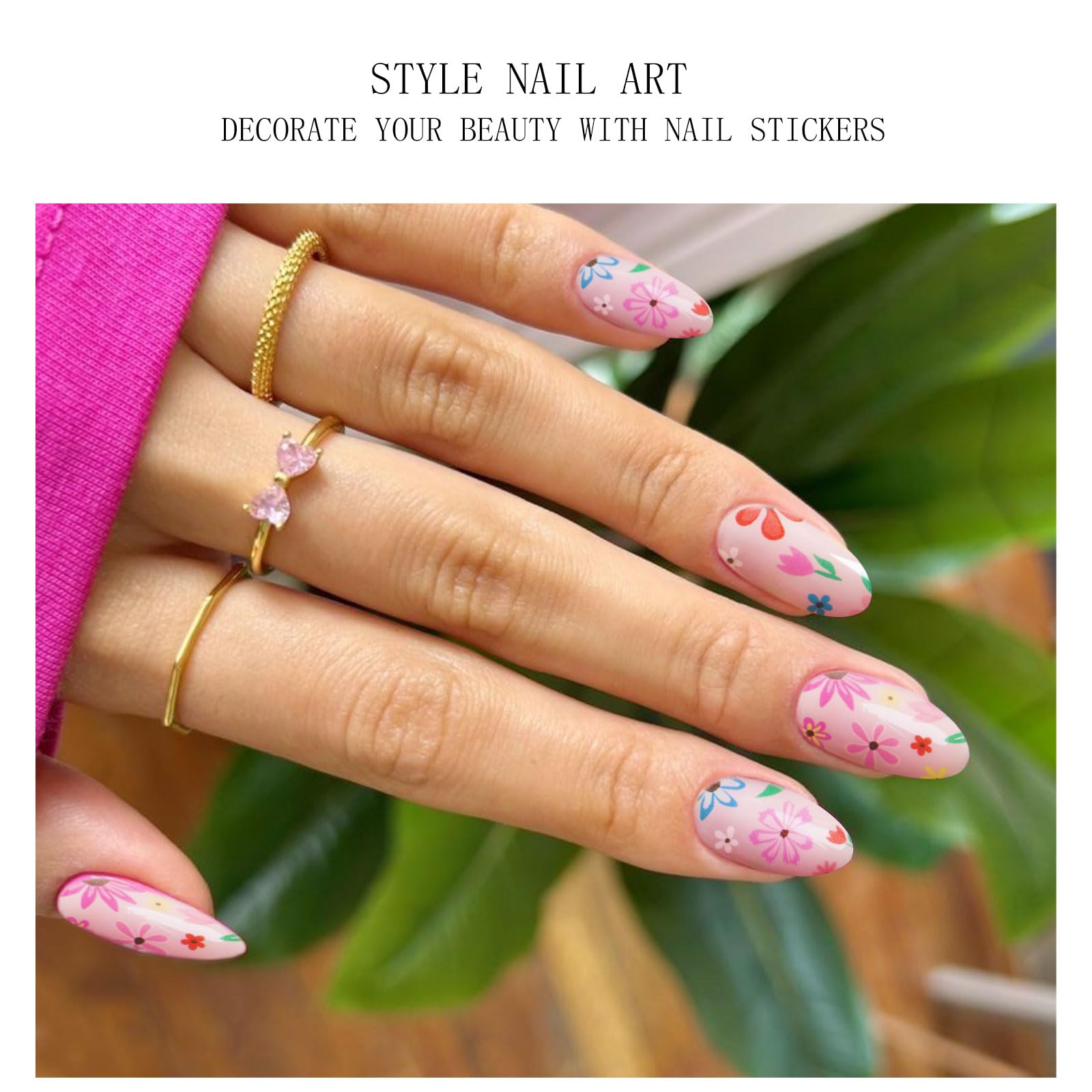 JMEOWIO Gel Nail Stickers Colorful Flower Semi Cured Gel Nail Strips Wraps UV/LED Nails Art Design Decoration Accessories - Image 3