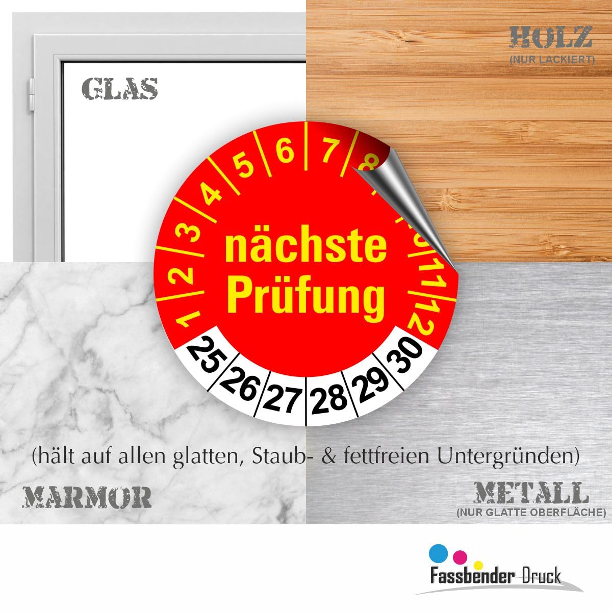 Hochwertige Prüfetiketten FD-5 NÄCHSTE WARTUNG Ø 30mm - Selbstklebende PVC-Folie - Wartungsetiketten für Prüfung - Prüfplakette für Prüfungsnachweis (1000 Stück)