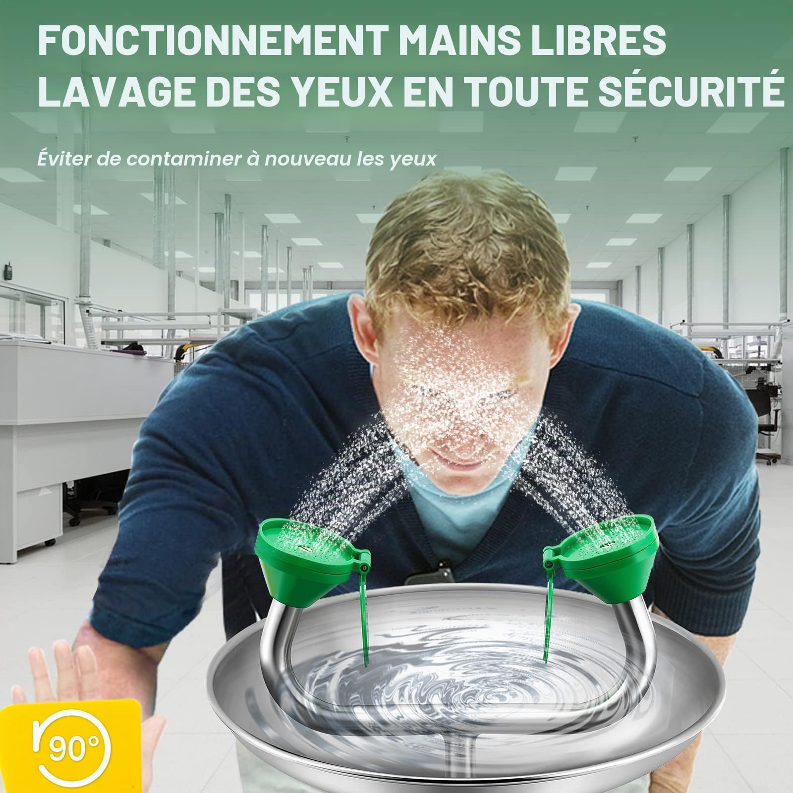 Huanyu Station de lavage oculaire murale, Kit de lavage oculaire(1301-1) | avec signalisation, lavage oculaire d'urgence, Fonctionnement mains libres, pour usine, laboratoire, chantier de construction