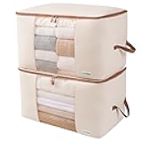 Canvas Comforter Storage Bags 2 Pack Folding Organizer bag for King/Queen Comforters, Pillows, Blankets, Bedding/Quilt, Blanket, Duvet, Mothproof Space Saver; Large Collapsible Organizers, 24