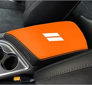 YOSRTER for Dodge Challenger Accessories 2015 2016 2017 2018 2019 2020 2021 2022 2023 2024 Center Console Armrest Cover Interior Box Anti-Scratch Leather Central Armrest Decoration (Orange Trim