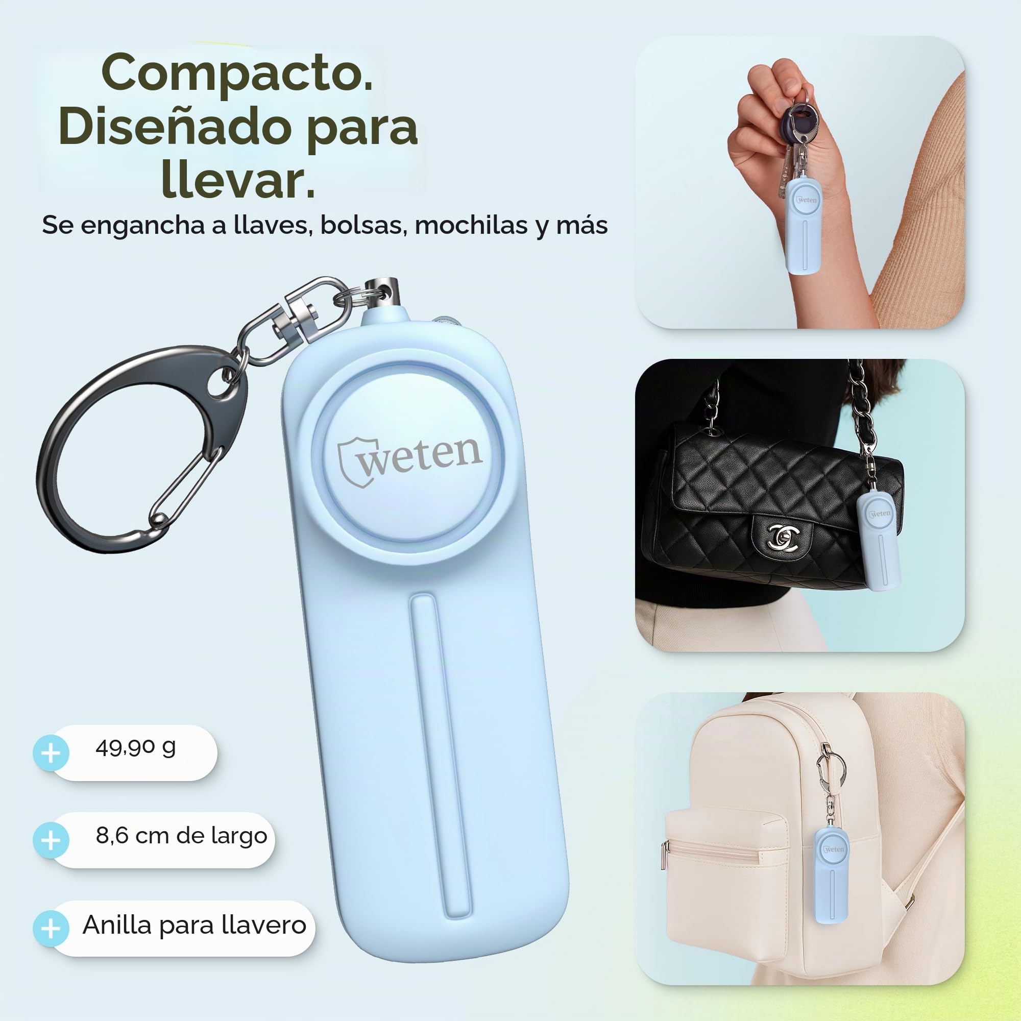 WETEN - Llavero de alarma personal de autodefensa - 130 dB con luz LED - Alerta de emergencia llavero silbato para mujeres, hombres, niños, personas mayores y corredores