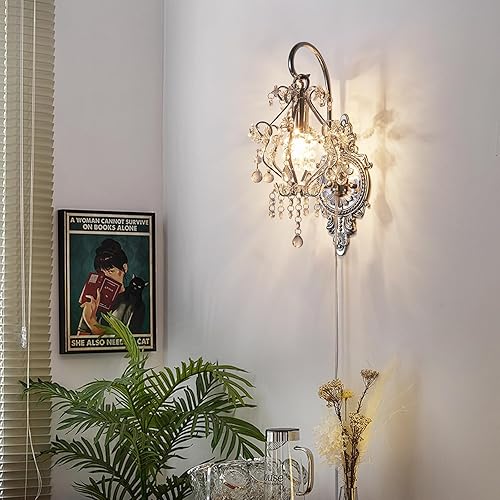 Miniatura 4 de Silver Crystal Vintage Plug in Wall Sconces Set of 2 Indoor Wall Light Fixture, Modern Wall Mount Lamp Light for Bedroom Living Room Bathroom Vanity